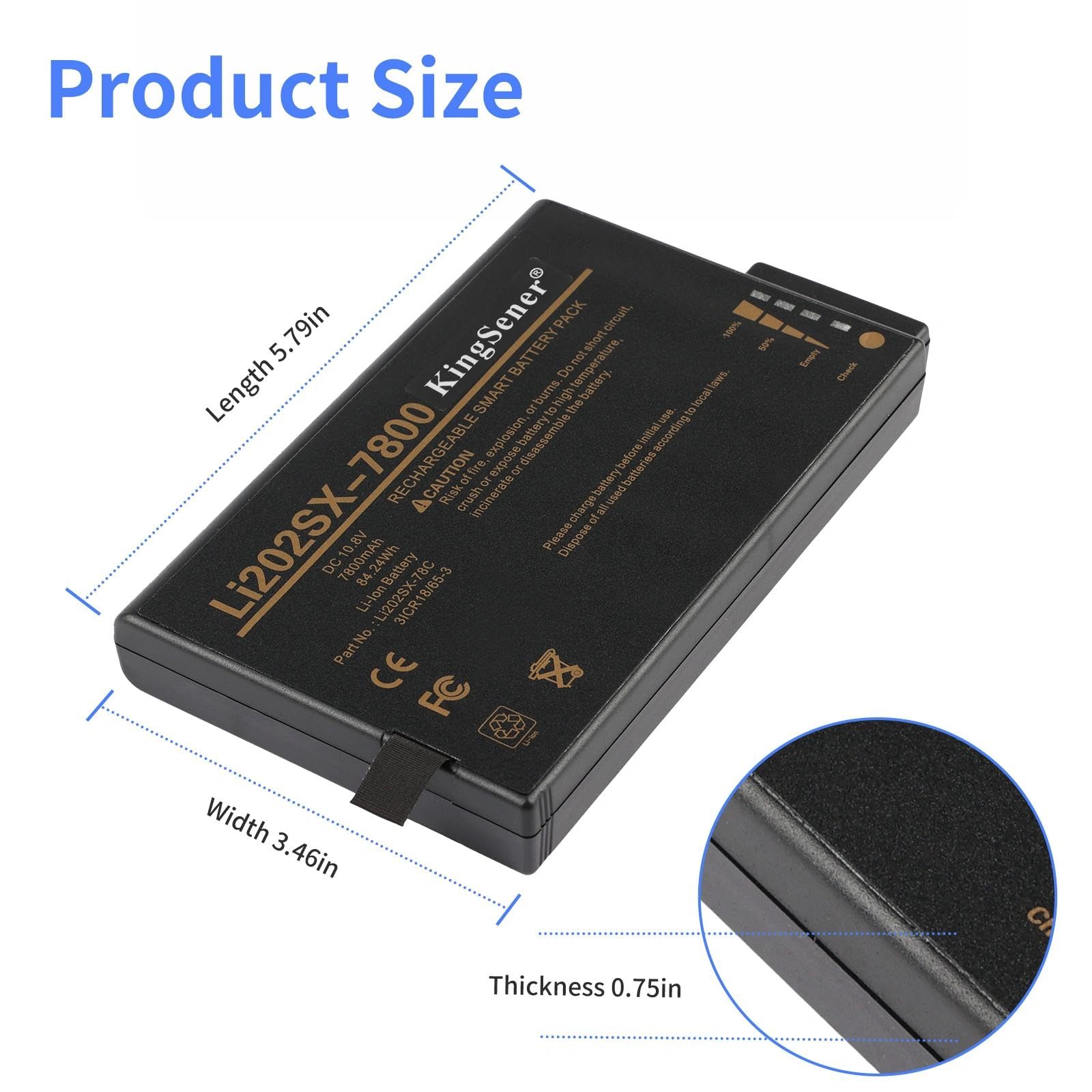 Li202SX-7800 - Batteria di ricambio per monitor aerosol TSI AEROTRAK APC 9510-02, DustTrak II 8530 8531, DRX 8533