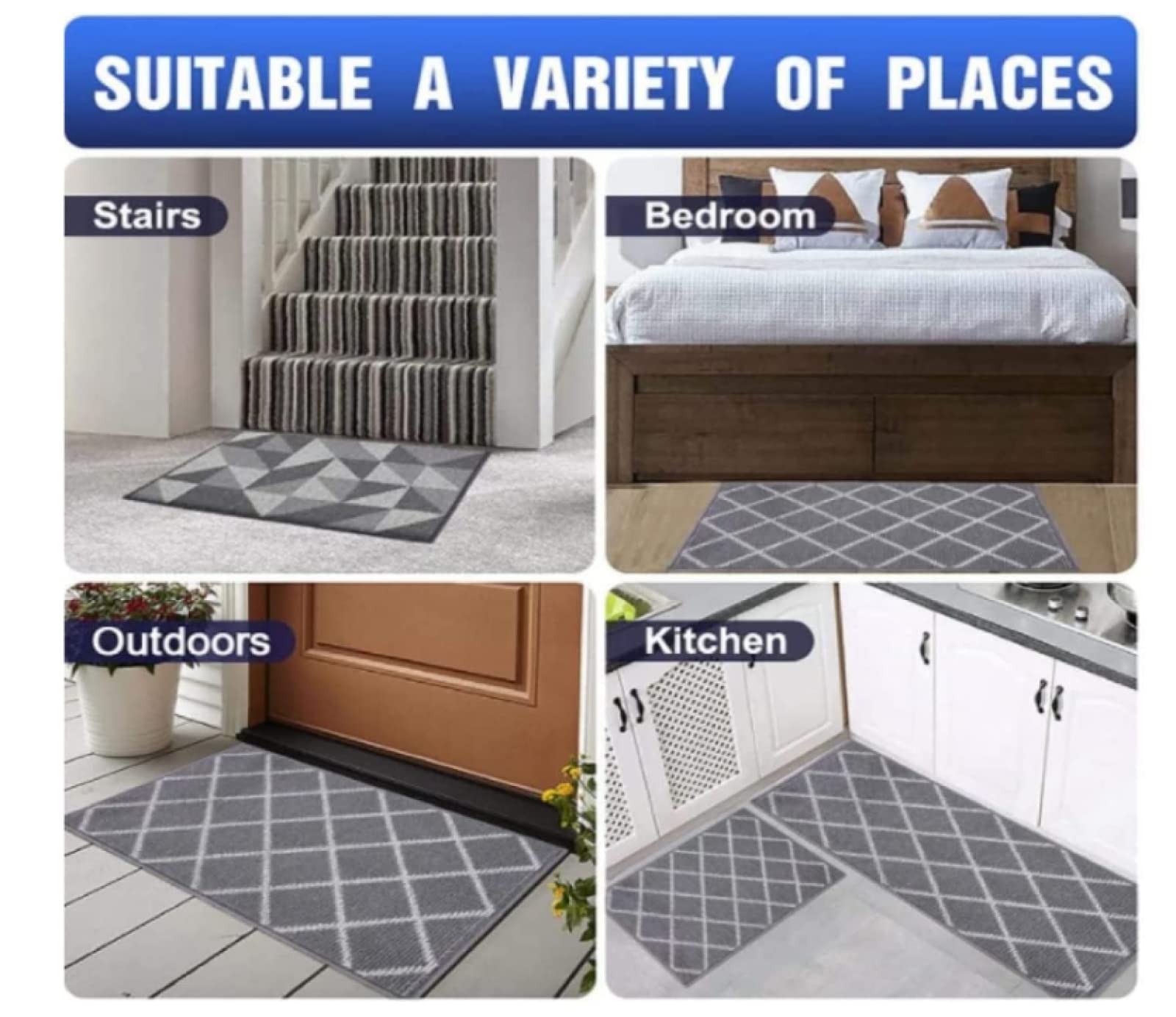 Paillasson Exterieur Entree Bleu Beige Géométrie Tapis Entree Interieur Tapis de Bain Antidérapant Paillasson Lavable Paillasson Interieur Paillasson Exterieur Salle Bain Couloir(60x90cm)