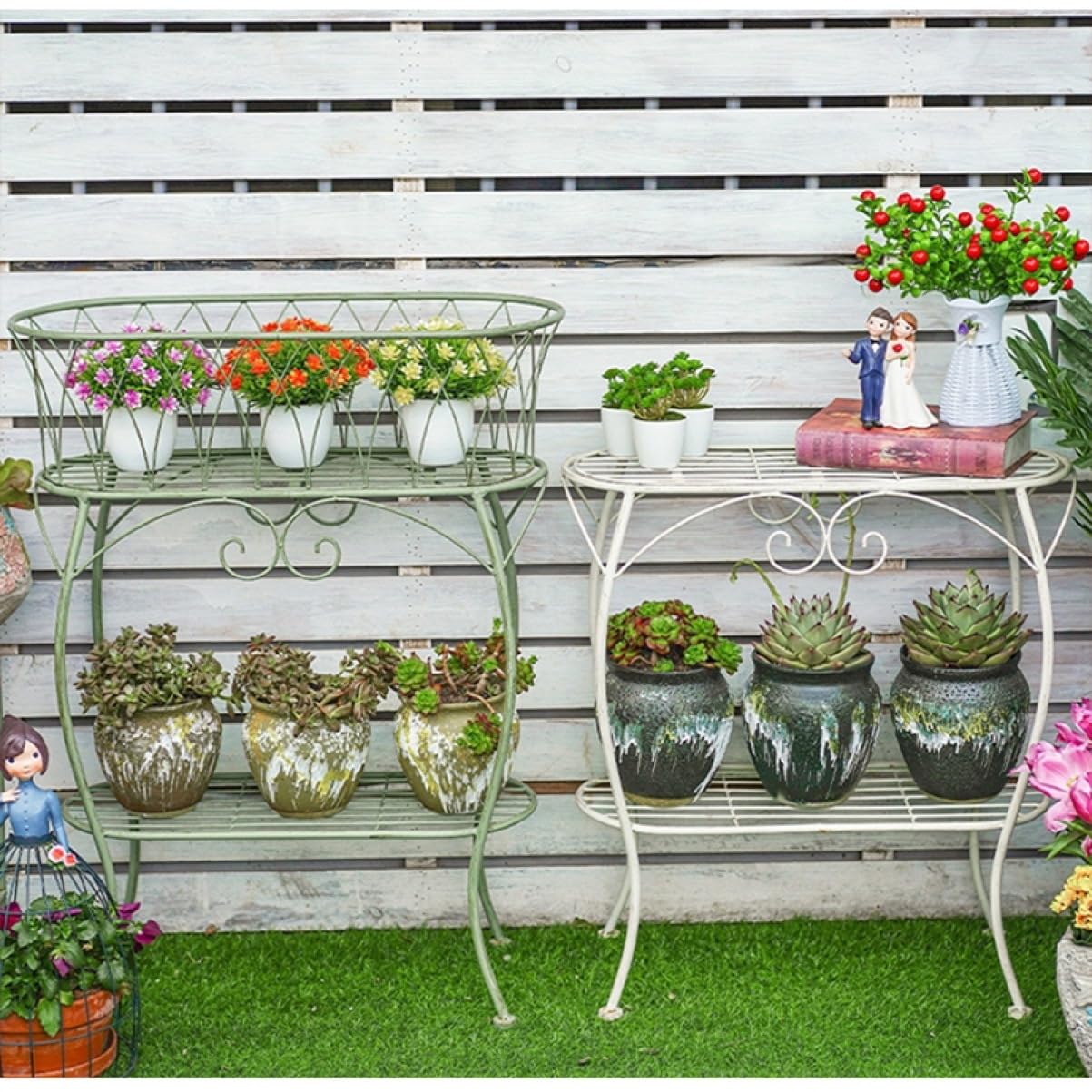 アンティーク風フラワースタンド花台2段バスケットプランター