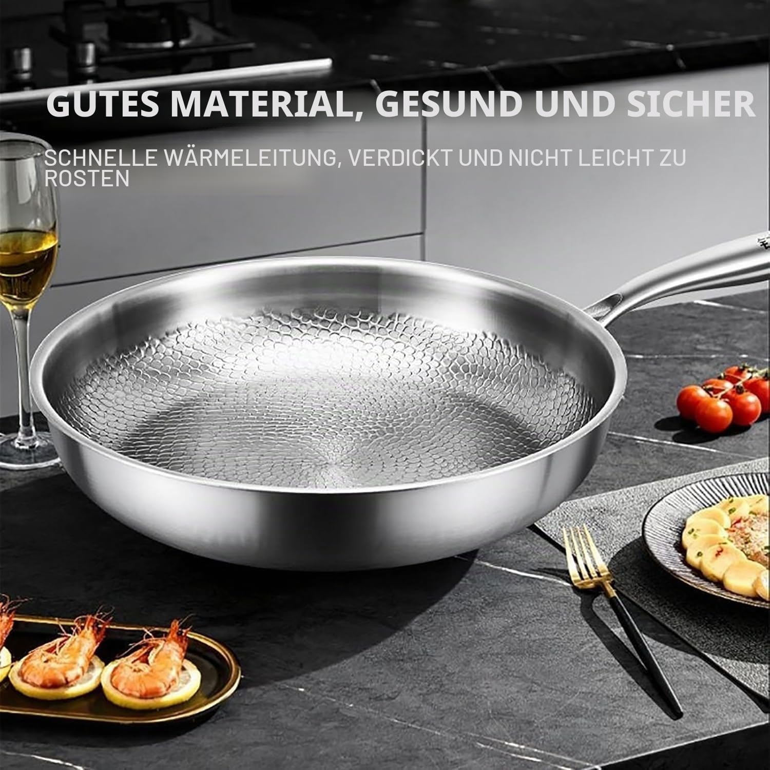 2026 Okura Titan Pfanne, Titan Pfanne 28/30/32 cm mit Deckel, Unbeschichtete Bratpfanne, Kratzfest & Antihaft, Geeignet für Induktion und Alle Herdarten, Ofenfest(24CM,Mit Abdeckung)