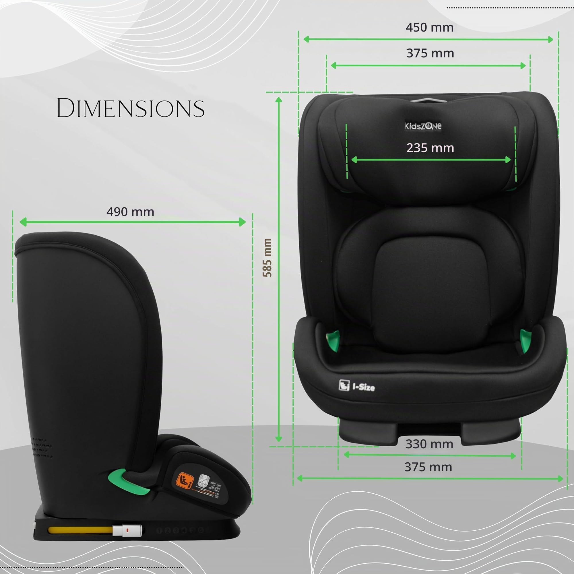 KidsZone Siège Auto 15 à 36 kg Isofix 100-150cm, i-Size ECE R129 - Siege Auto Isofix Groupe 2 3 de 4 à 12 ans - 7 Positions d’inclinaison, 9 Positions d'Appui-tête, Protection Latérale