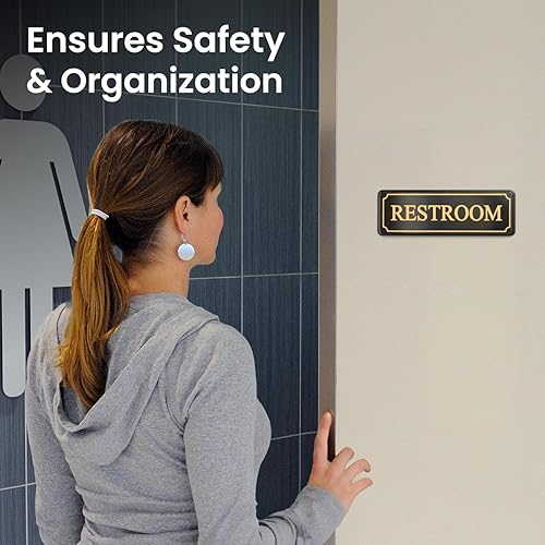 Miniatura 12 de Letrero de baño para pared de puerta de oficina, letreros de baño para hogar y negocios, letrero de armario de agua, adhesivo blanco y negro de 9 x