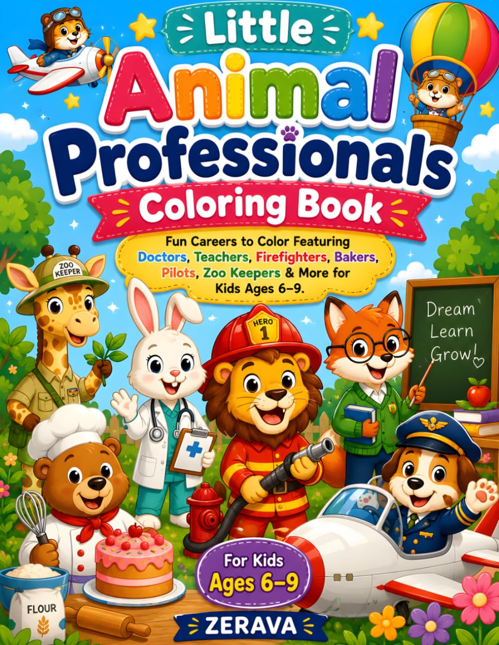Little Animal Professionals Coloring Book: Fun Careers to Color Featuring Doctors, Teachers, Firefighters, Bakers, Pilots, Zoo Keepers & More for Kids Ages 6–9