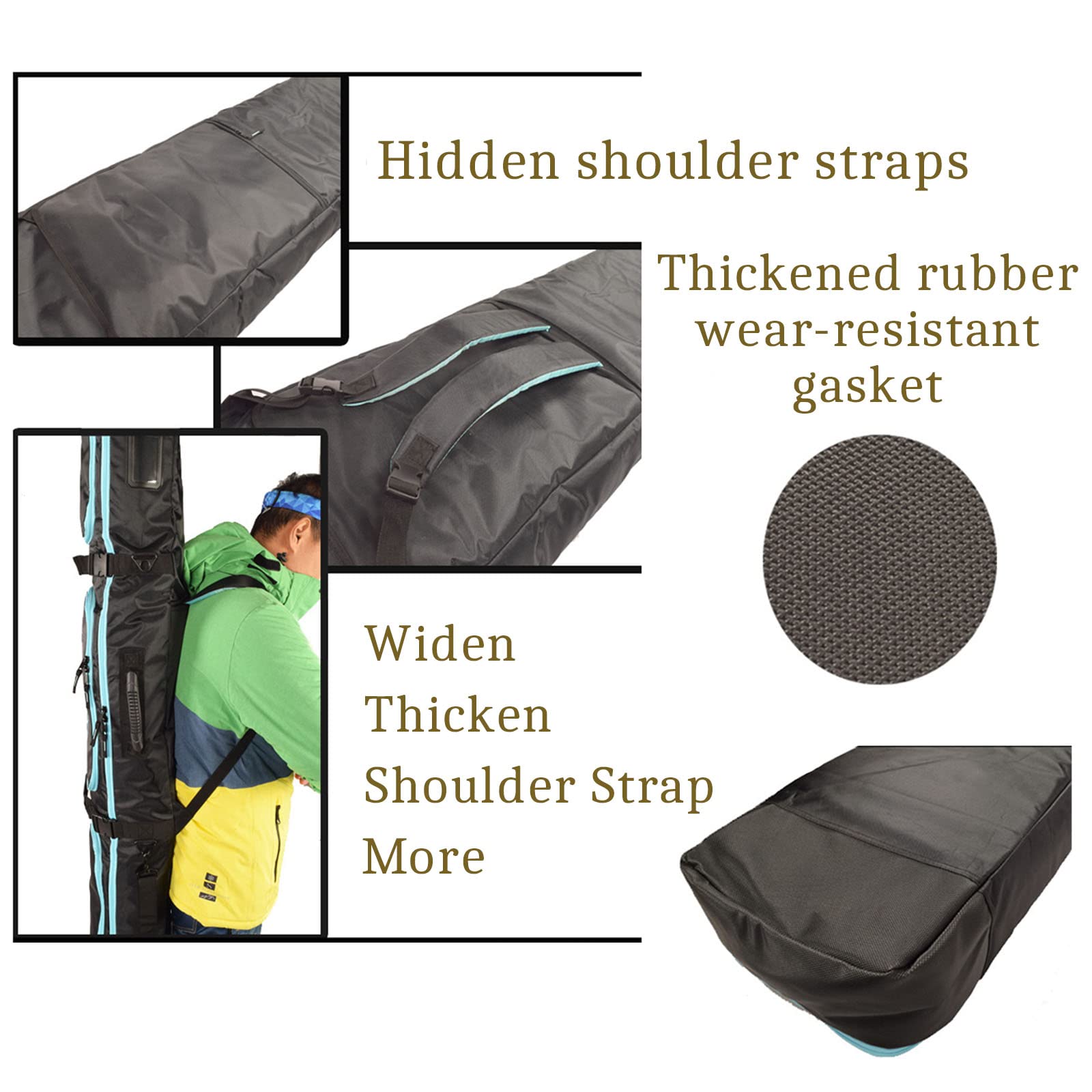Multifunktionale, gepolsterte Skireise-, Kletter-, Campingtasche mit Rad/ohne Rad, Einzel-Doppel-Snowboardtasche mit 3 Aufbewahrungsfächern, Ski-Aufbewahrungstasche, herv