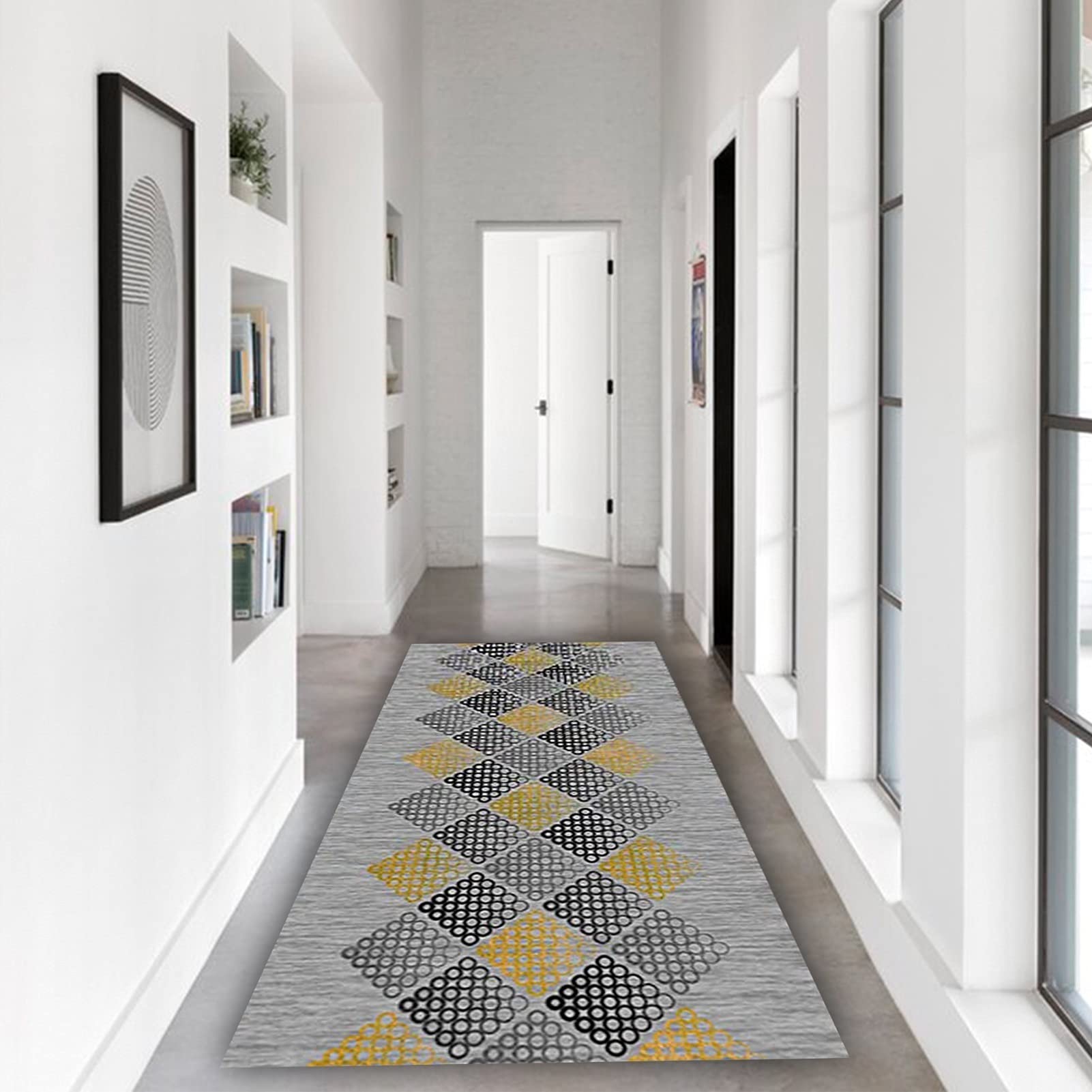 Tappeto moderno Runner Hallway Long Tappeto, Larghezza 60 cm / 80 cm / 100 cm / 120 cm, Passaggio Runner Tappeto per cucina Casa per famiglie Corridoio Corridoio - Grigio / Giallo ( Size : 70x500cm )