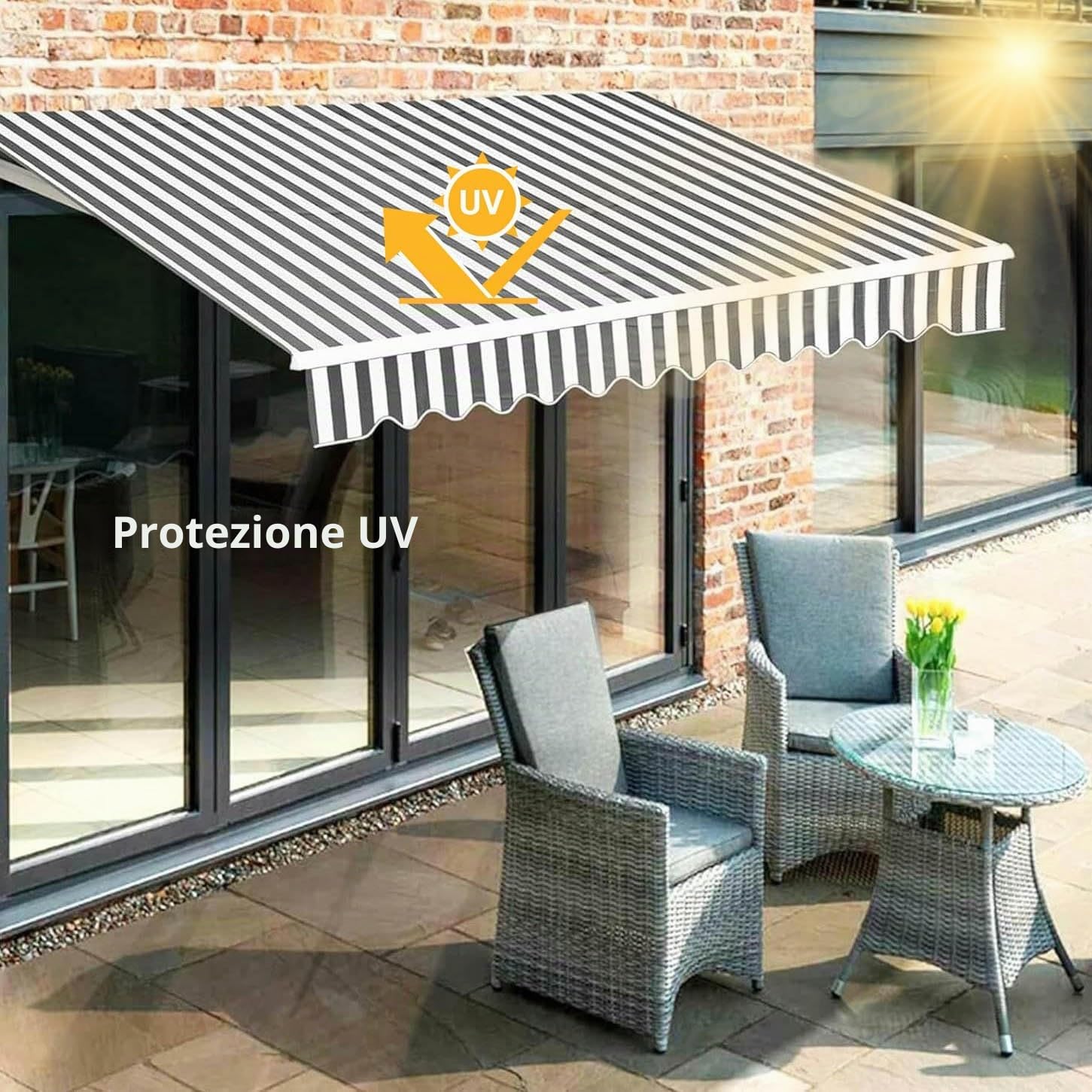 Generico Telo per Tende da Sole Ricambio, Tessuto di Ricambio, Impermeabile, Resistente ai Raggi UV, Copertura avvolgibile in Tessuto per terrazza, Balcone, Cortile(285x200cm)