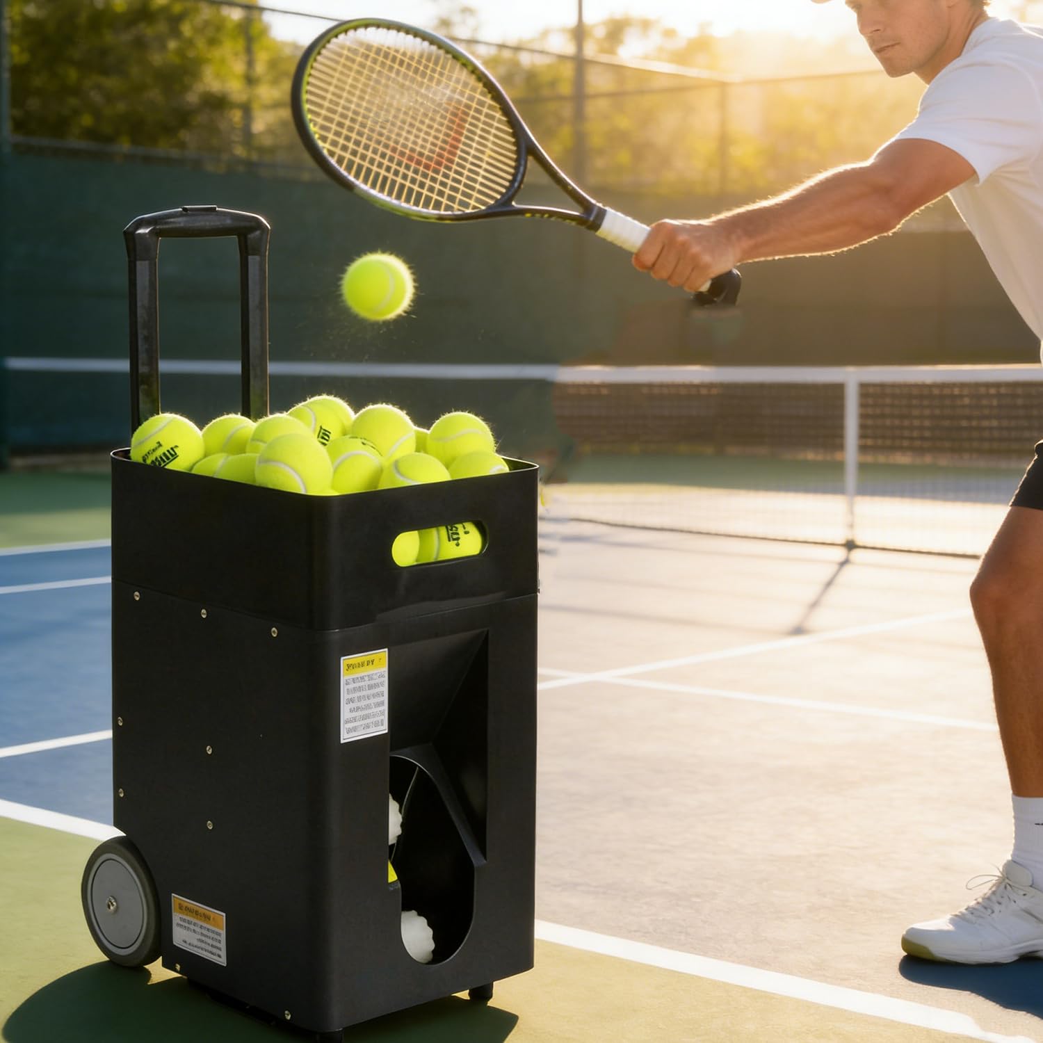 Macchina automatica per palline da tennis con velocità regolabile e capacità elevata per pratica e allenamento da soli