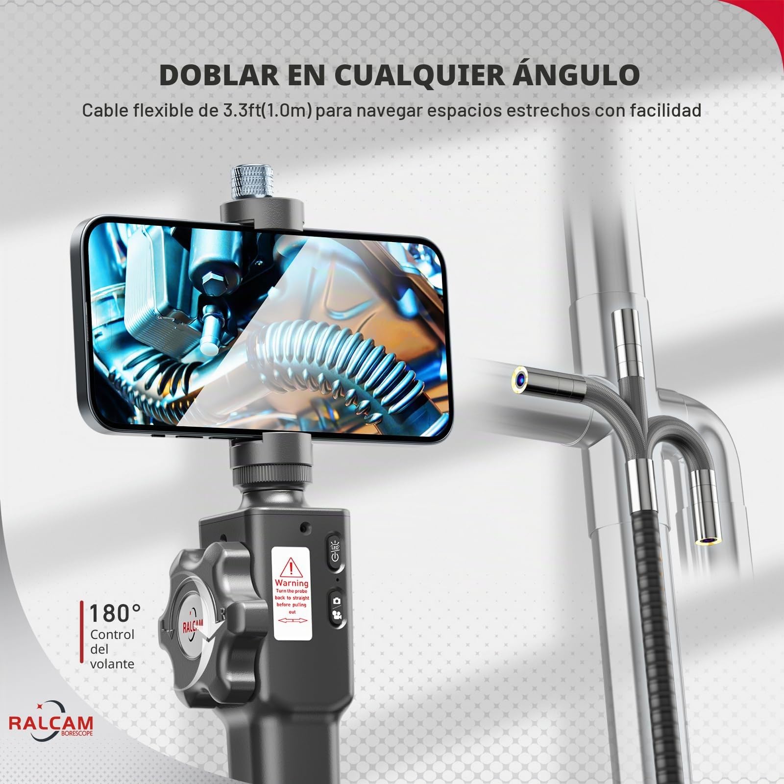 Ralcam Endoscopio Industrial Cámara Endoscopica - Endoscopio para Móvil 8.5mm 1080P HD Cámara Inspección con 8 Luces LED Ajustables Boroscopio 2m Cable Semirrígido para Teléfono Android iOS (Cable 2m)