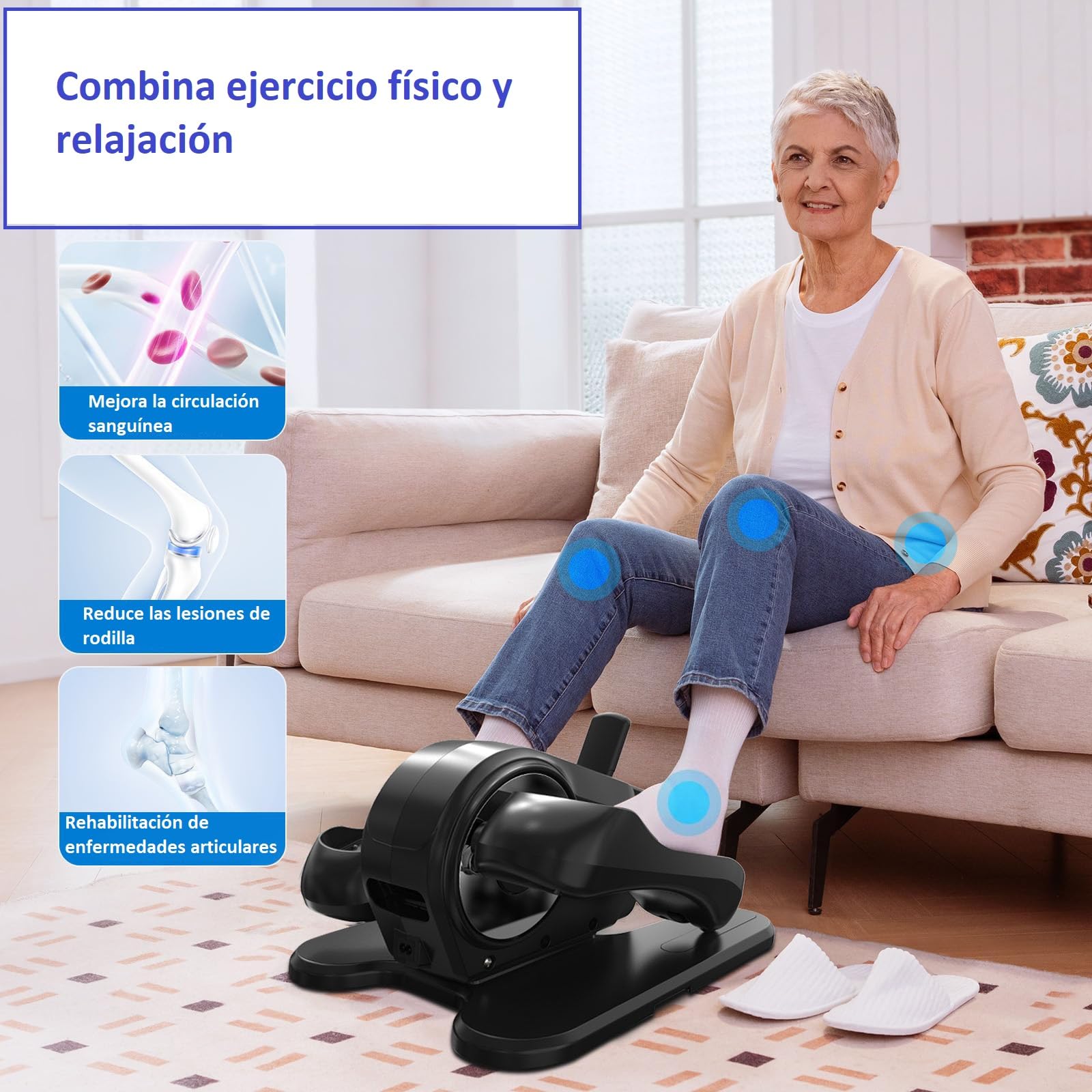 Ejercitador de Pedal Eléctrico, Mini Elíptica Fitness para Personas Mayores, Rehabilitacion, Pantalla LCD, Modo Automático y Manual, Control Remoto, Portátil, Antideslizante, Silencioso, ABUBU TD-509