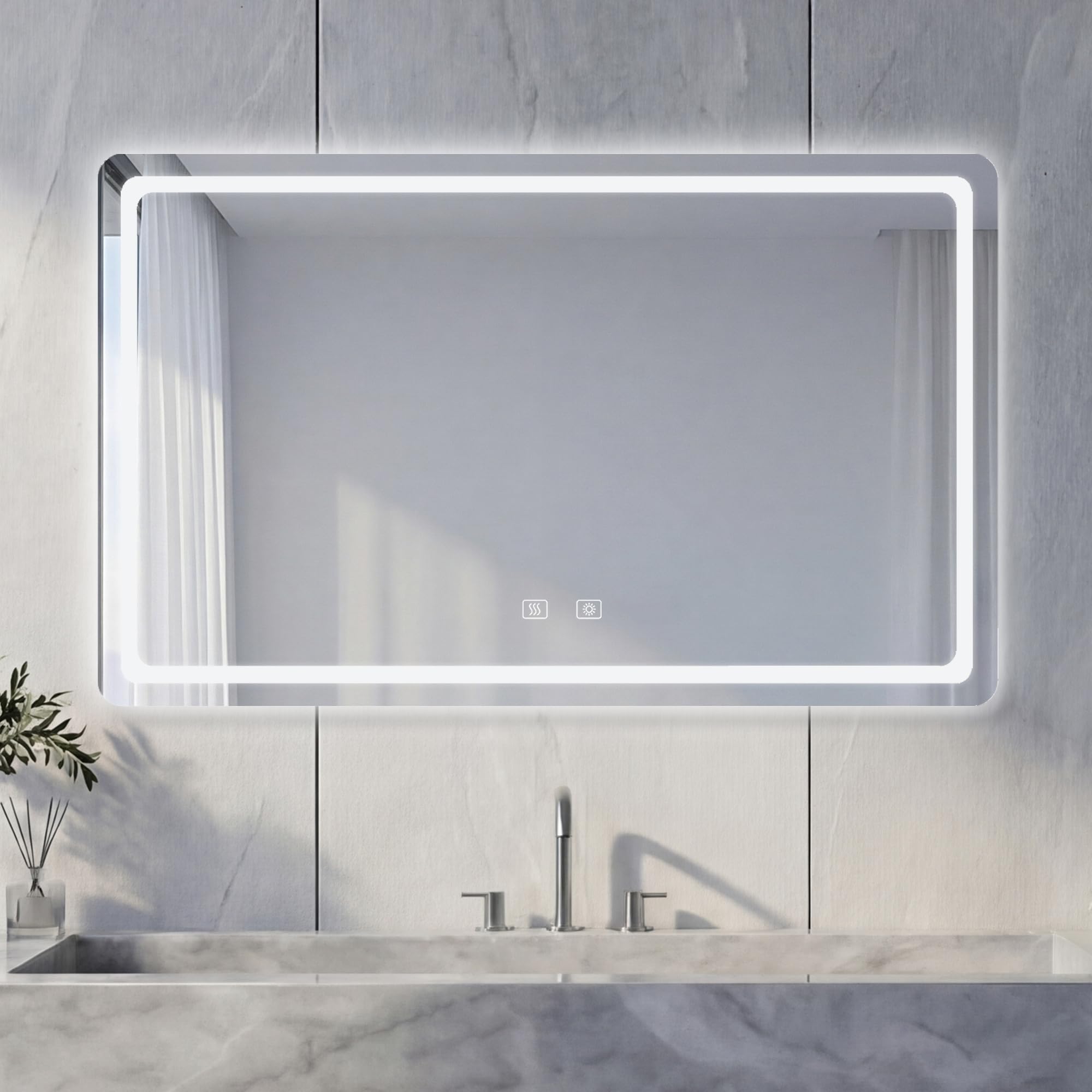 Espejo baño con luz Frontal LED antivaho Espejo de baño Regulable 3000K-6500K 3 Colores Ajuste de Brillo 10%-100% función Memoria Interruptor táctil IP44 IP65 80x60 cm