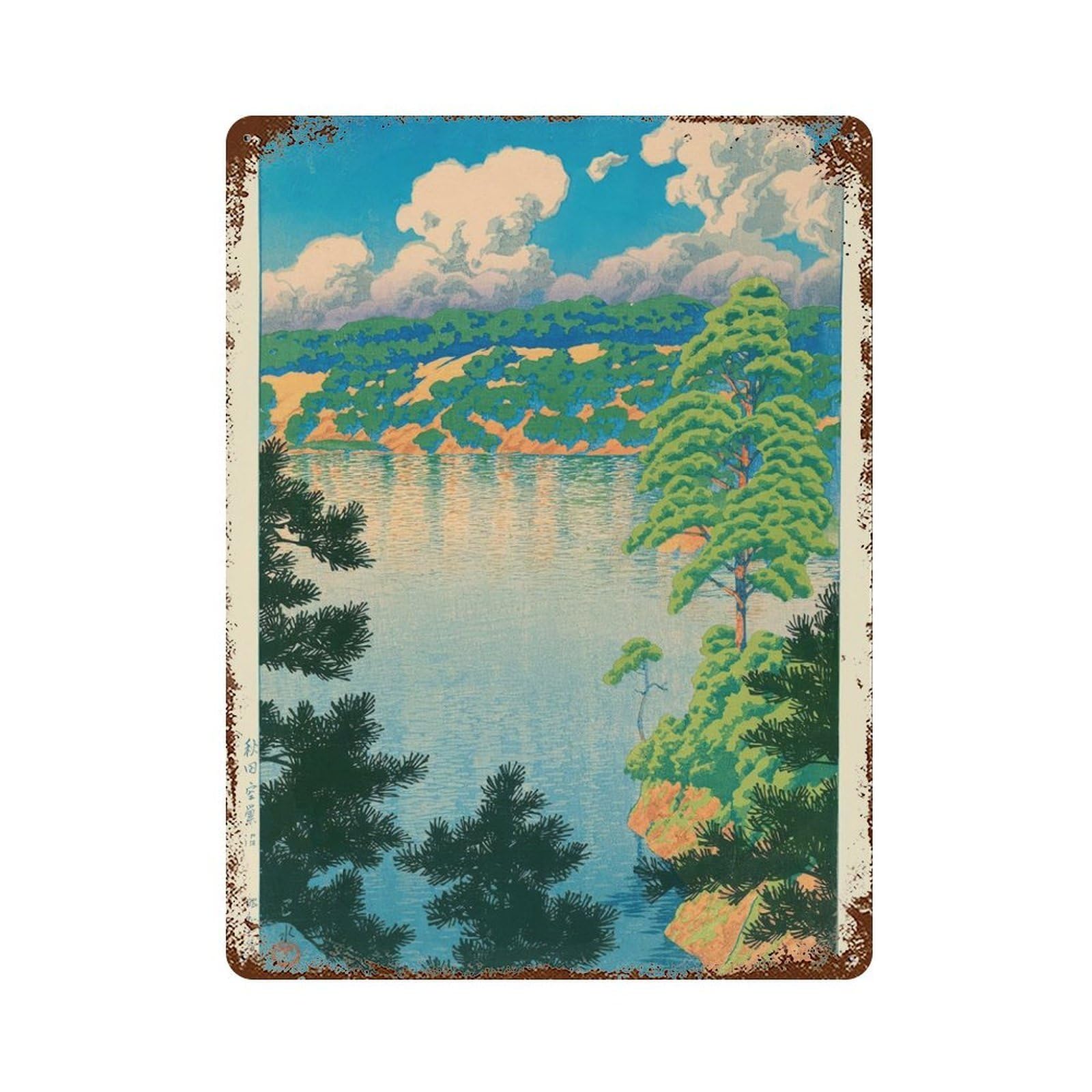 xiaoxiaoshen Japanese Lake Woodblock Wall Decor Art Metal Tin Poster Modern Home Decor Art Home Bar Shop Decorations Vintage Sign 40x30cm