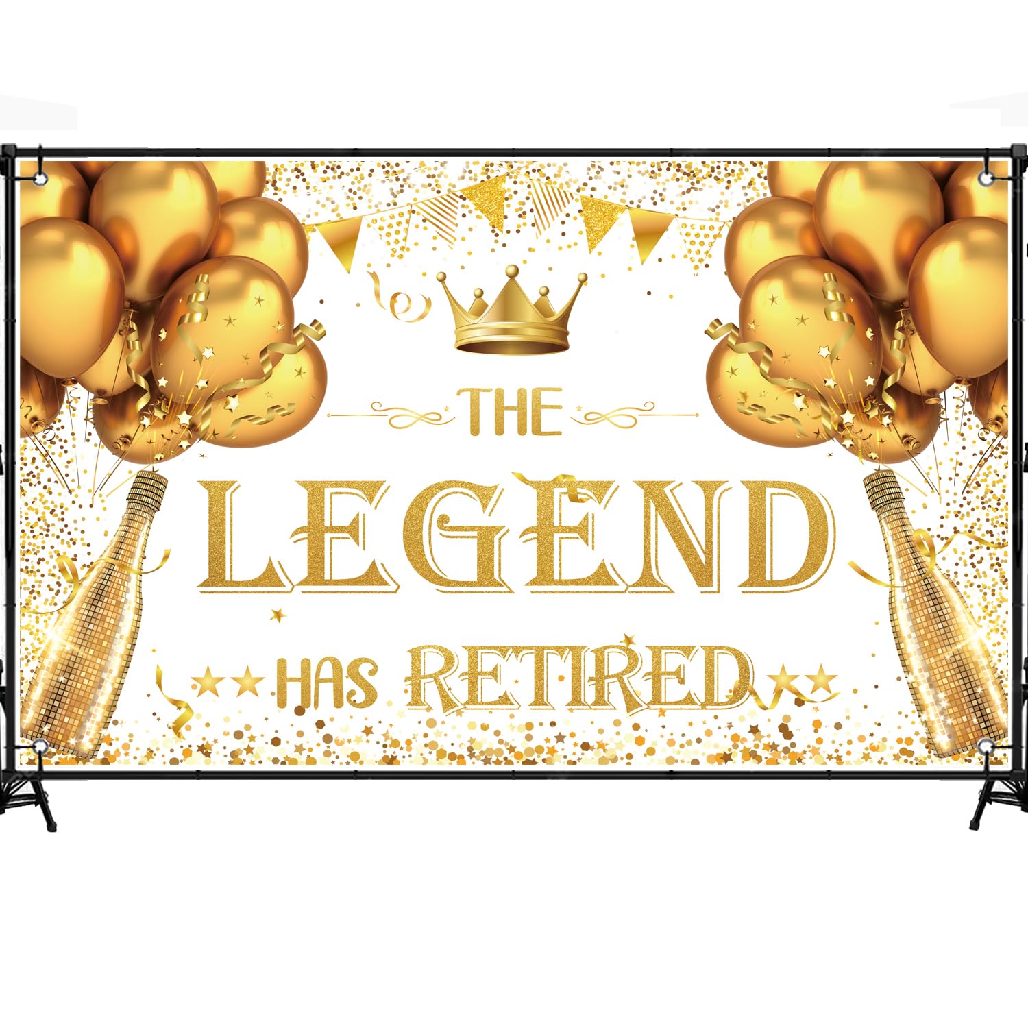 Platinum Happy The Legend Has Retired Backdorp,6X3.6FT White and Gold Retirement Photography Background for Adults Retirement Party Banner Decorations
