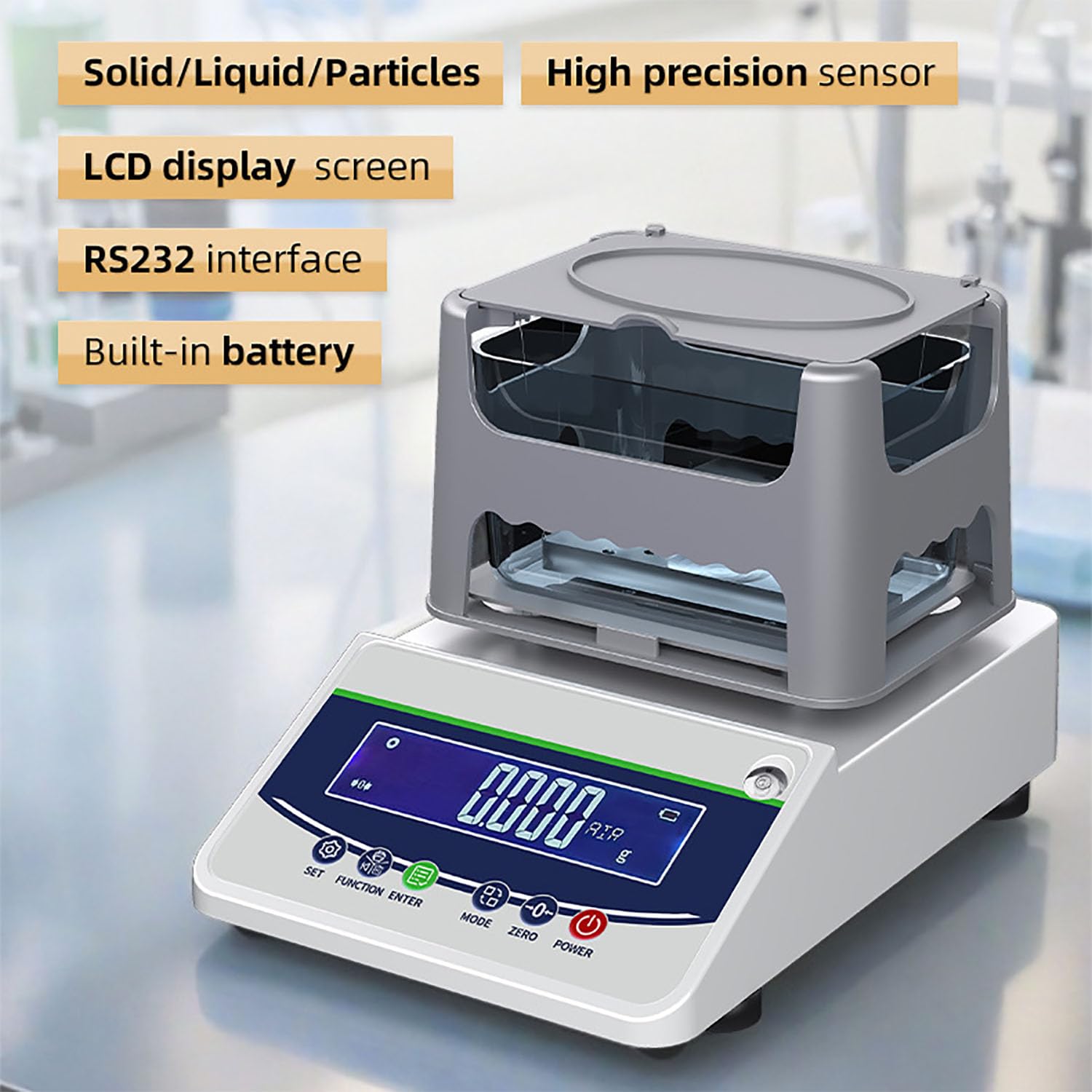 Densímetro digital para sólidos y líquidos, medidor de densidad de alta precisión con pesos de calibración, pantalla LCD, precisión de 0,001 g, datos imprimibles para laboratorio y uso industrial