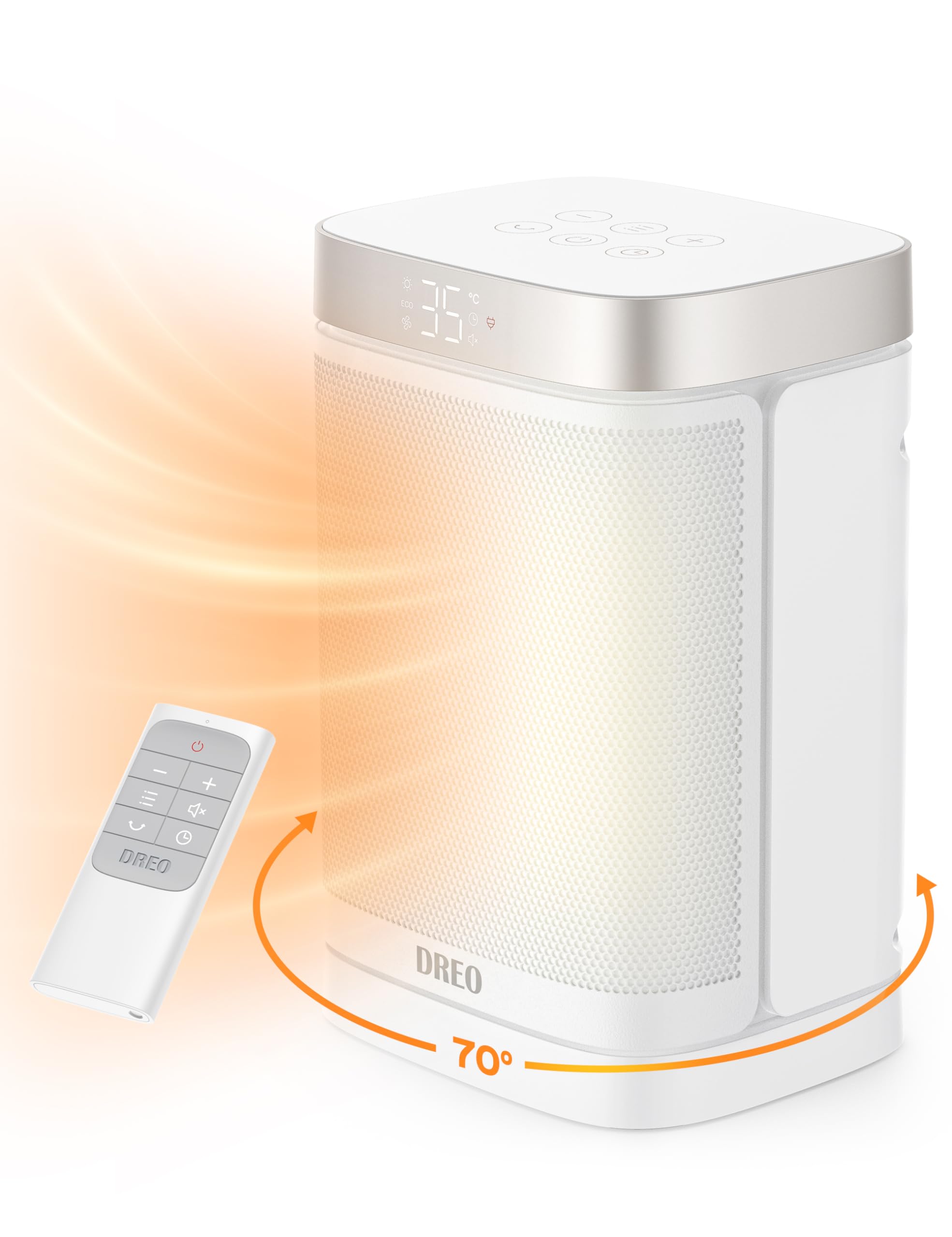 Dreo Atom One Space Heater with Remote and Digital Thermostat 70° Vibrating Electric Heater, 1500W PTC Ceramic Heater, 12 Hour Timer, 37dB Quiet Safe Heater, Portable Heater for Home Office