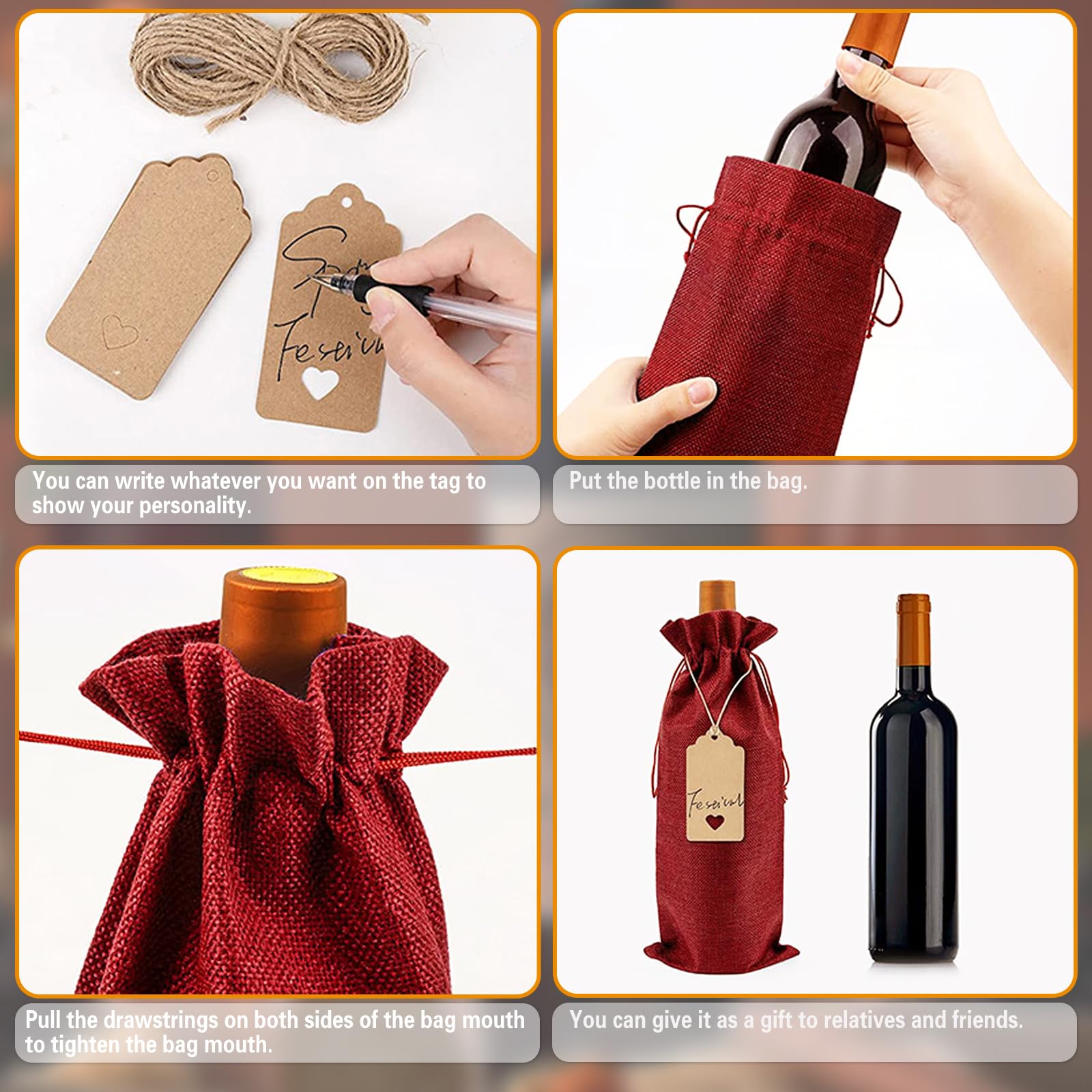 Lot De 10 Sacs Cadeaux En Toile De Jute Réutilisables Pour