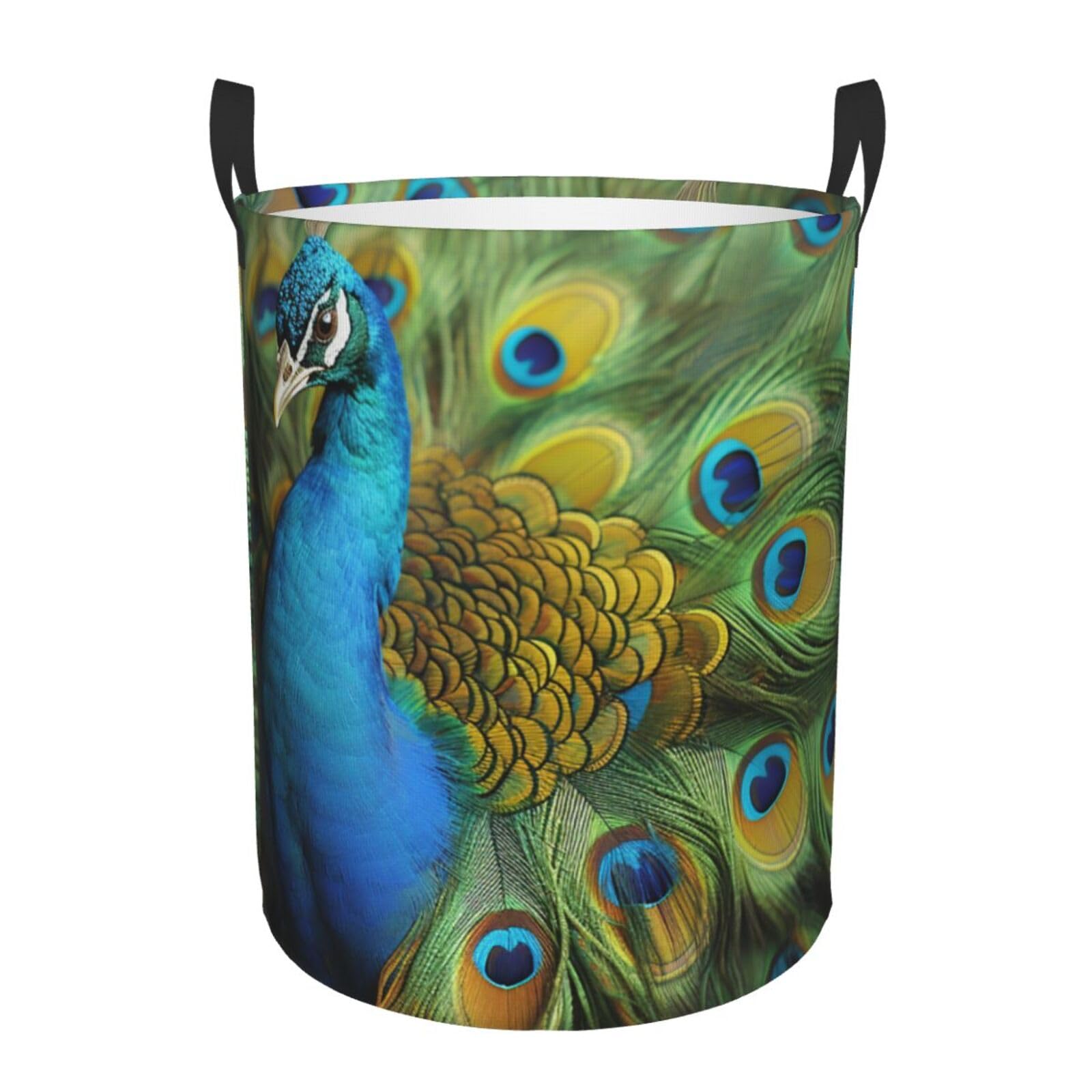 Panier à linge pliable en plumes de paon grand format autoportant pour chambre