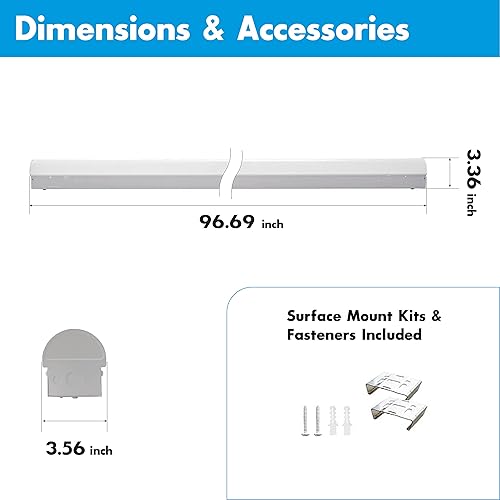Miniatura 4 de mw Iluminación LED lineal de 8 pies, 65 W75 W90 W seleccionable, tira de luz de tira de 3500 K4000 k5000 K, 120 V-277 V, 0-10 V regulable ULDLC