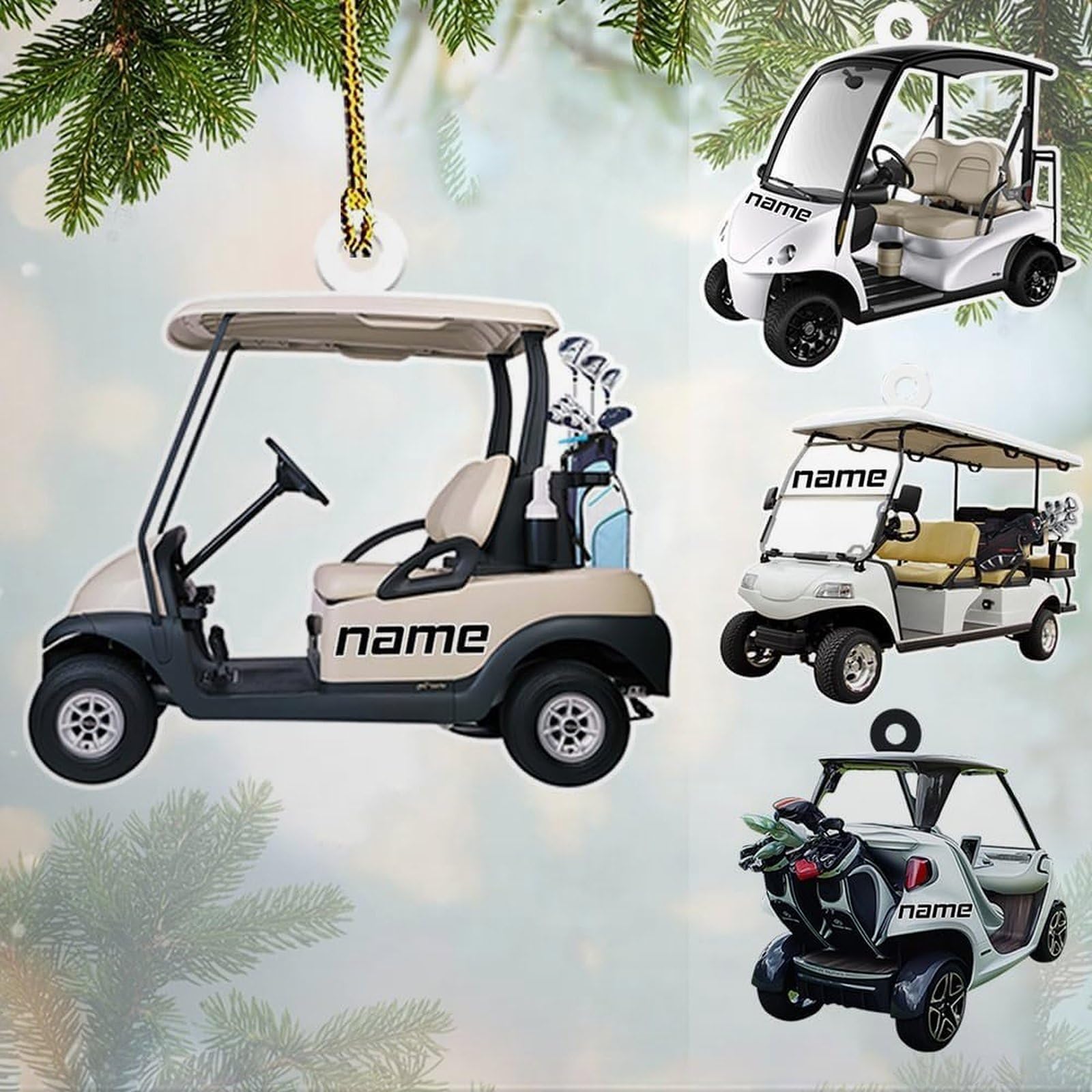 Luckluccy Custom Golf Car Acrylic Ornament,Christmas 2025 Tree Decor For Players And Lovers,Golf Car Ornament
