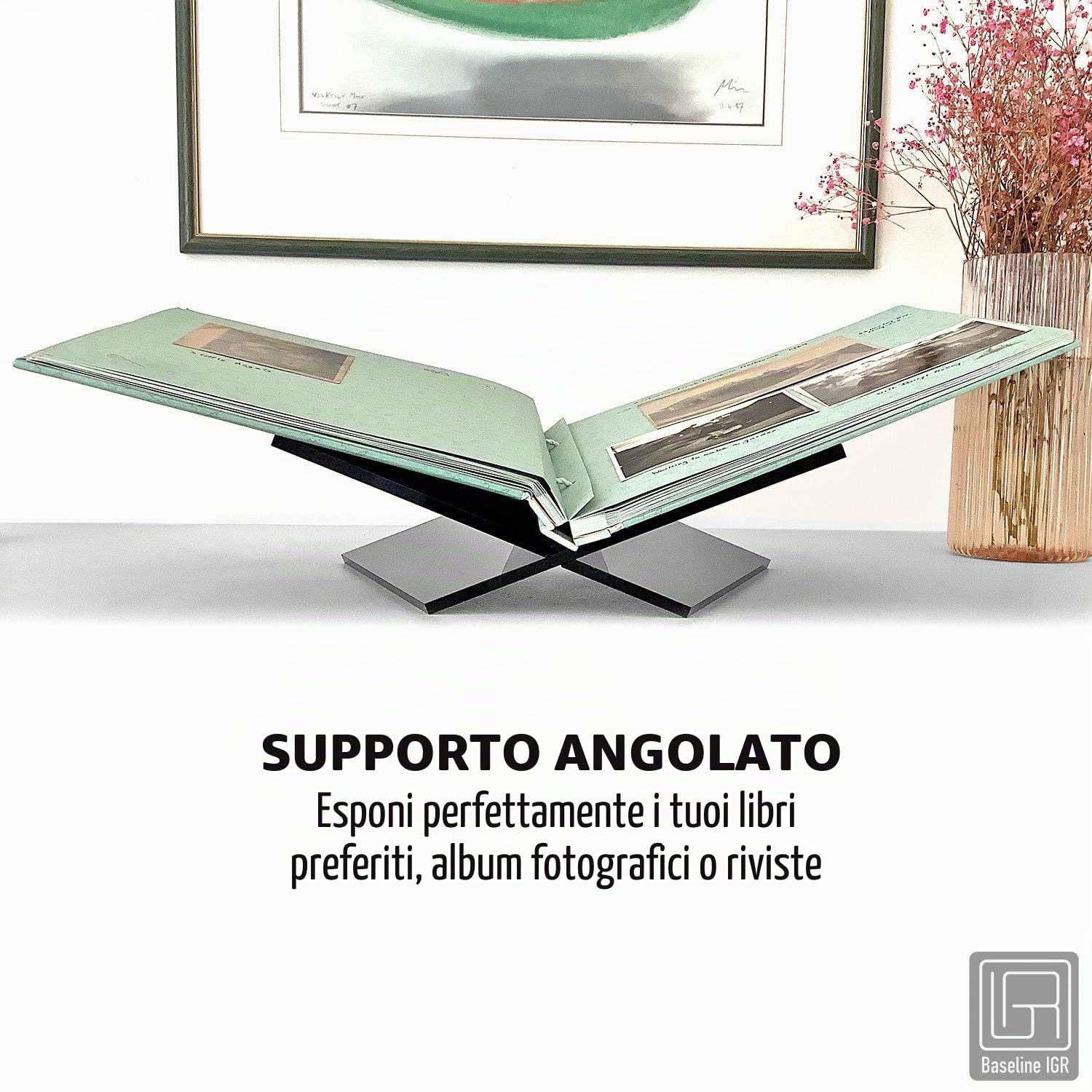 Large Black Acrylic Book Stand, 12.5" x 9.5" x 5.5”, Acrylic Book Holder, Open Bookstand for Display and Reading Cookbooks, Art Books, Bibles, Magazines - Home and Office