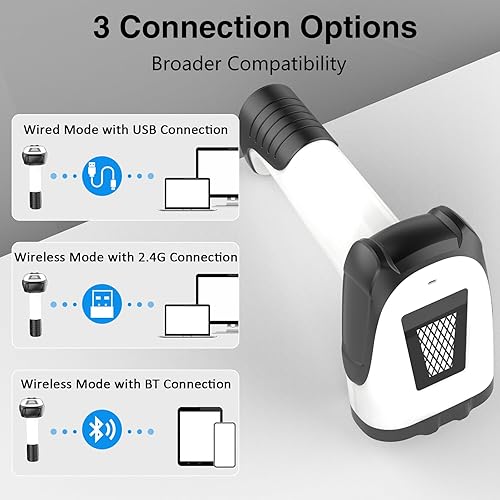 Miniatura 4 de Escáner de código de barras inalámbrico de mano 2D con soporte 3 en 1 escáneres de código de barras Bluetooth - Escáner de código de barras 1D y 2D