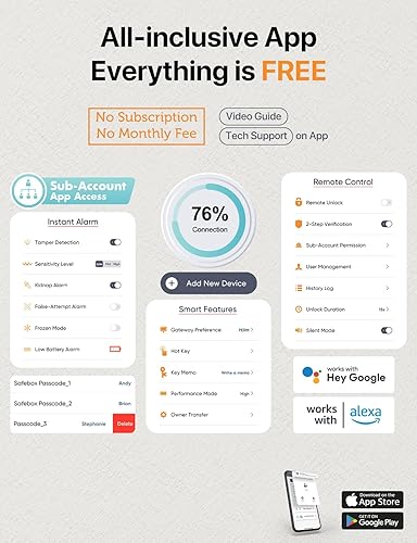 Miniatura 8 de FORFEND - Caja fuerte inteligente para el hogar, bloqueo de aplicación WiFi Safebox, comando de voz, alarma de secuestro, detección de
