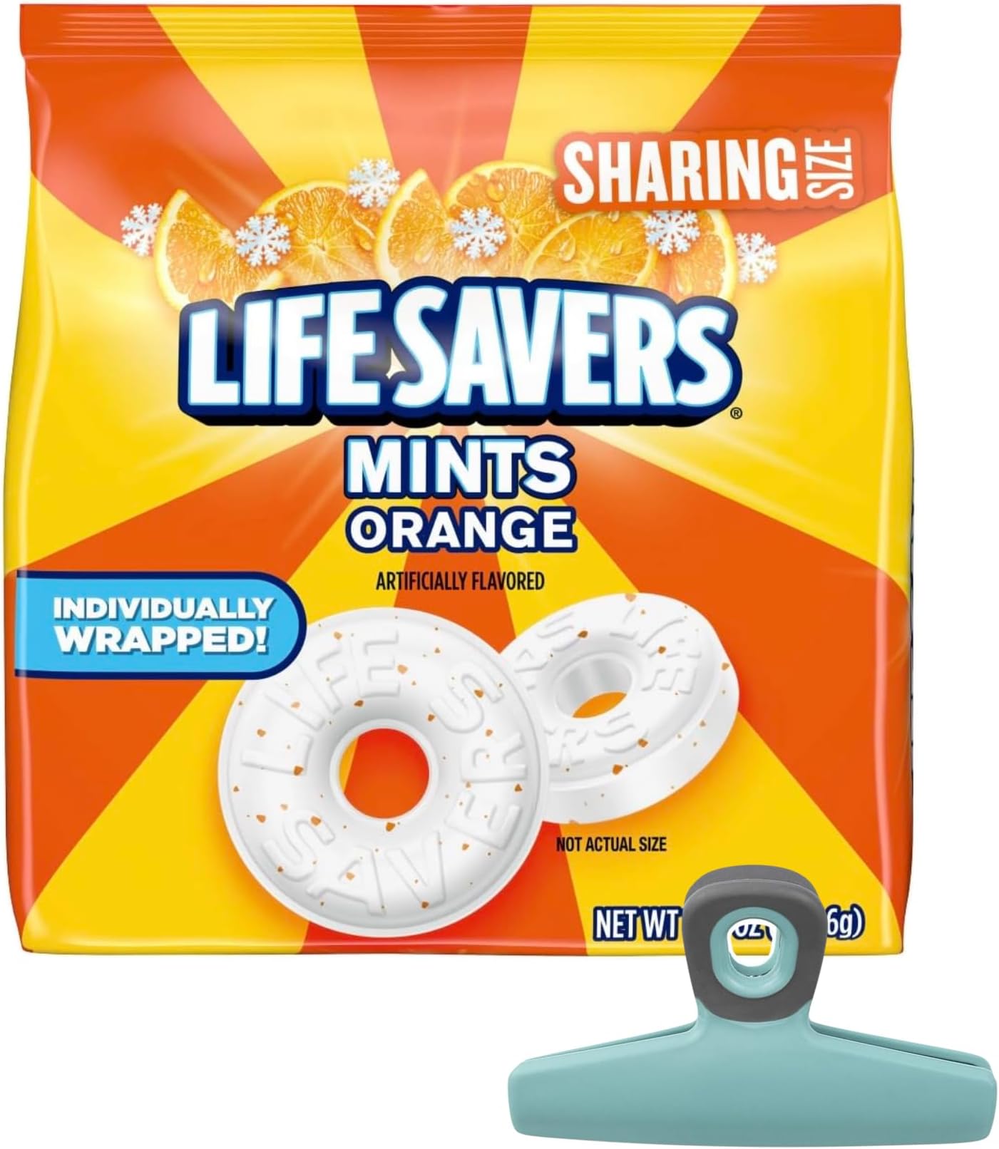 LifeSaver's Orange Mints, 13 oz Individually Wrapped Bag, Office Candy, With Clip (1 Pack - 13oz Bag, Orange Mints)
