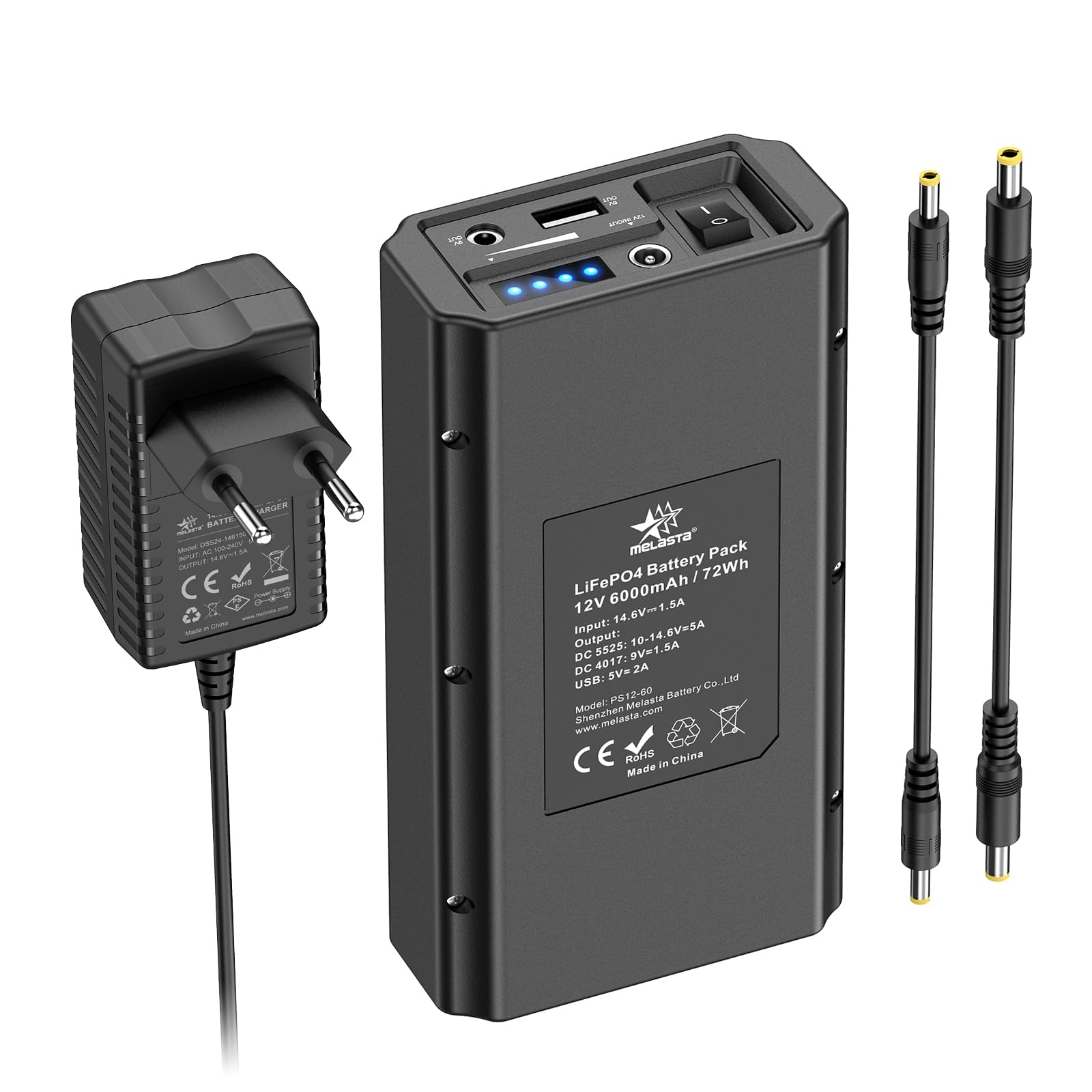 melasta 6000mAh Power Bank, Bateria Externa con Cargador 12V LiFePO4 Power Bank USB C con 1 entradas y 3 Salidas Compatible con Smartphones, Tira LED, Portátil MacBook iPhone Samsung Xiaomi | Powerbank con pantalla LED para smartphone, tira LED, cámara de