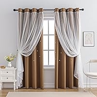 Vista 18 de indistar Cortinas opacas con recortes de estrellas para dormitorio de niña, cortinas de oscurecimiento para habitación de bebé, cortinas para Negro
