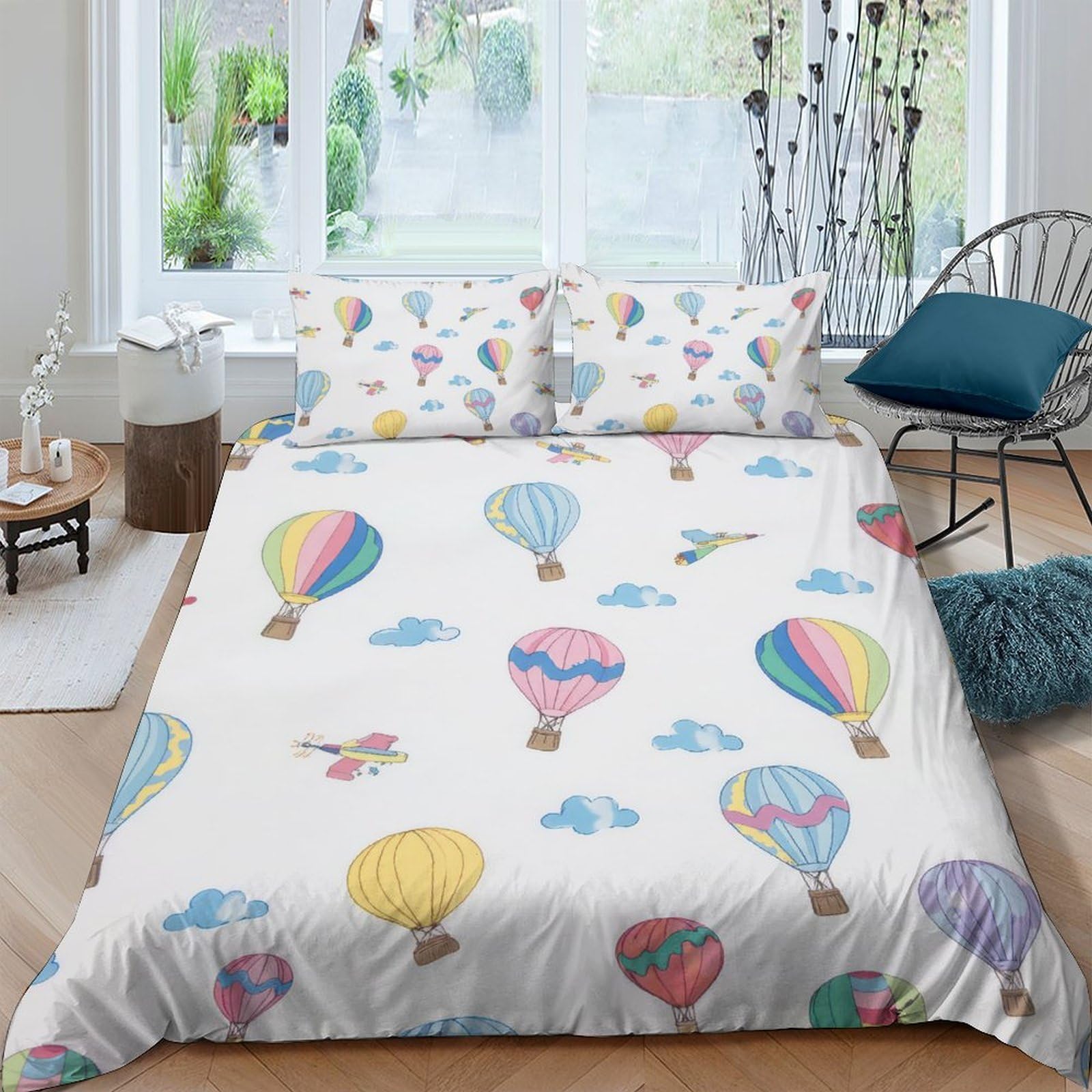 Ctjqhvkz Style-8 3D Printed Hot Air Balloon Fitted Sheet Microfiber Soft Breathable Cloud Pattern Bed Cover For Bedroom Guest Room Decor Single（135X200cm）