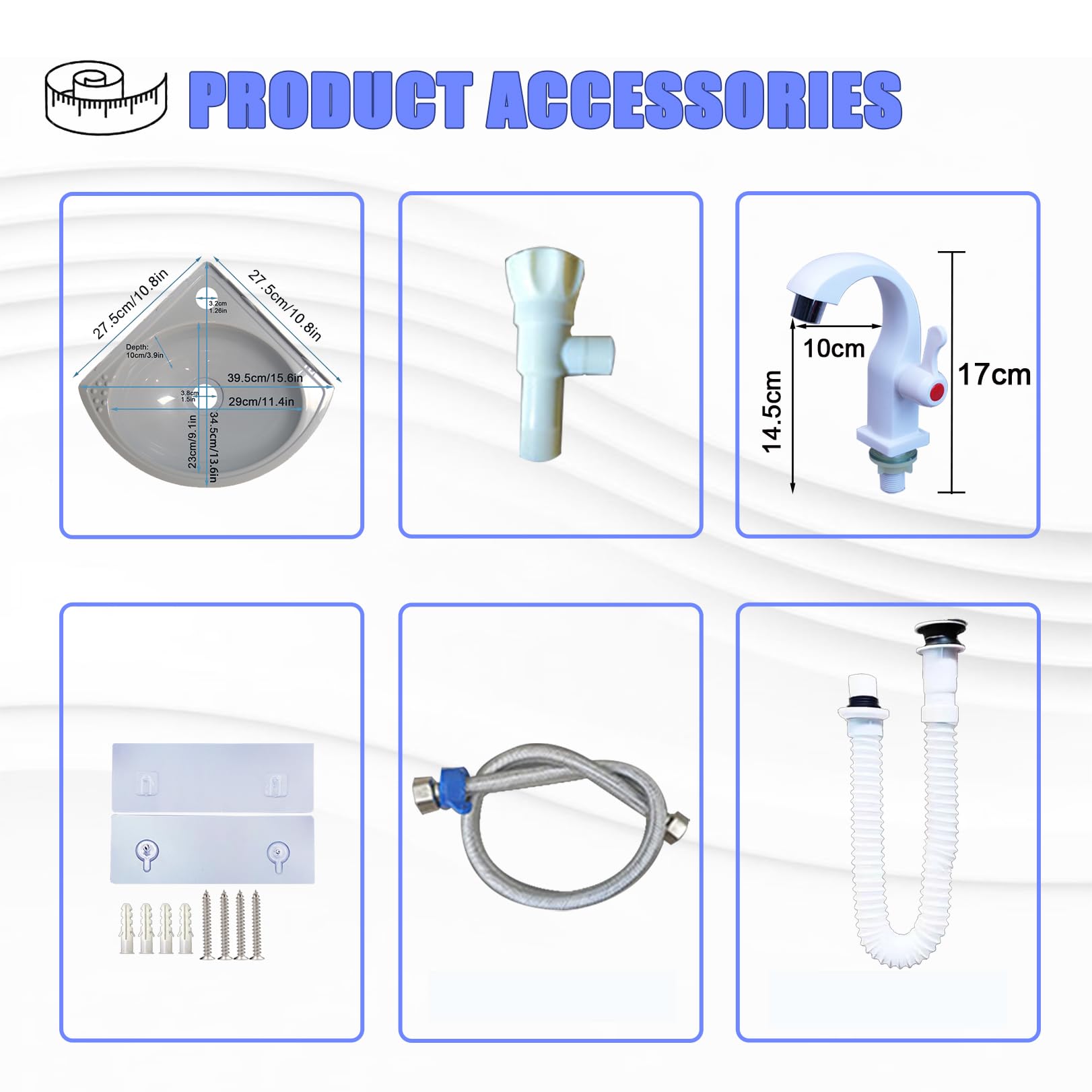 Lavandino angolare a Parete, Vasca Singola, Piccolo lavabo da Bagno con Rubinetto, Moderno Mini lavabo da appoggio in plastica, per Cucina, Bagno, seminterrato, Camper