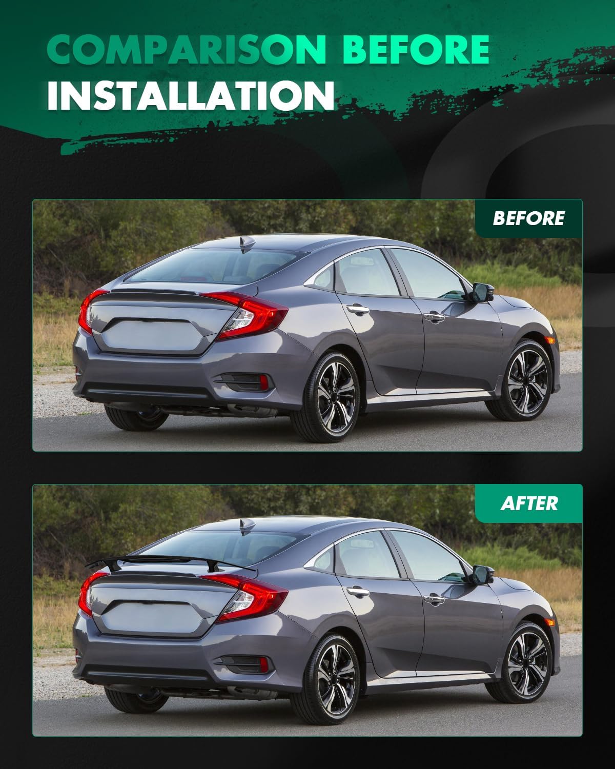 SCITOO Spoiler Wing GT Style Universal 52" ABS Glossy Carbon Look Rear Trunk Spoiler Wing