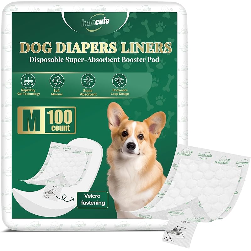 Forro absorvente descartável para fralda de cães com fixação Hook & Loop IMMCUTE, tamanho M, pacote com 100