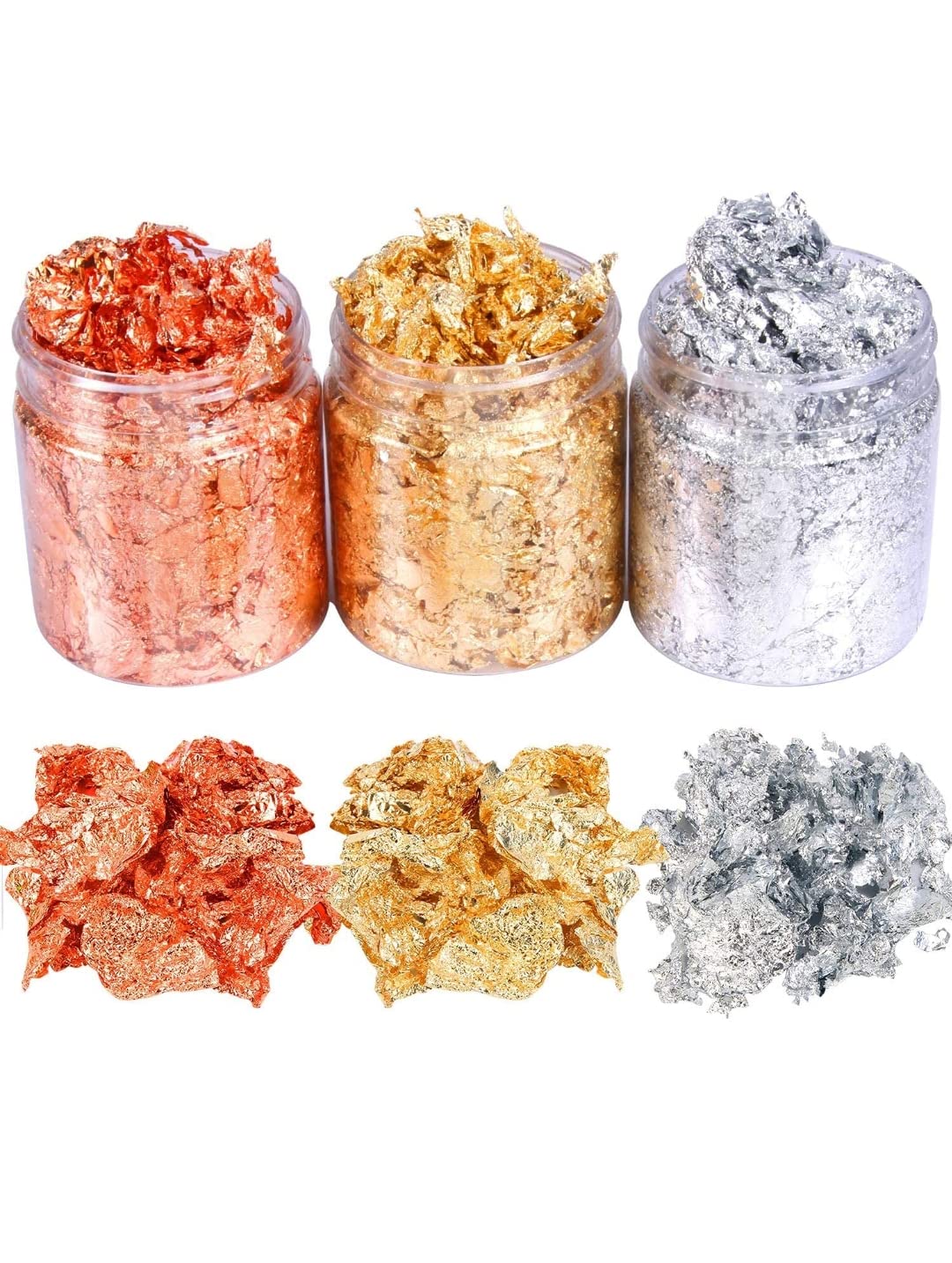 Gold Leaf Metallic Foil Schabin Gilding Metal Leaf Flakes Three Bottles Kit - Set of Three Colors Imitation Gold and Silver, Copper in Three Bottles - Epoxy Resin Nail Crafts Painting Jewelry Slime-image-41
