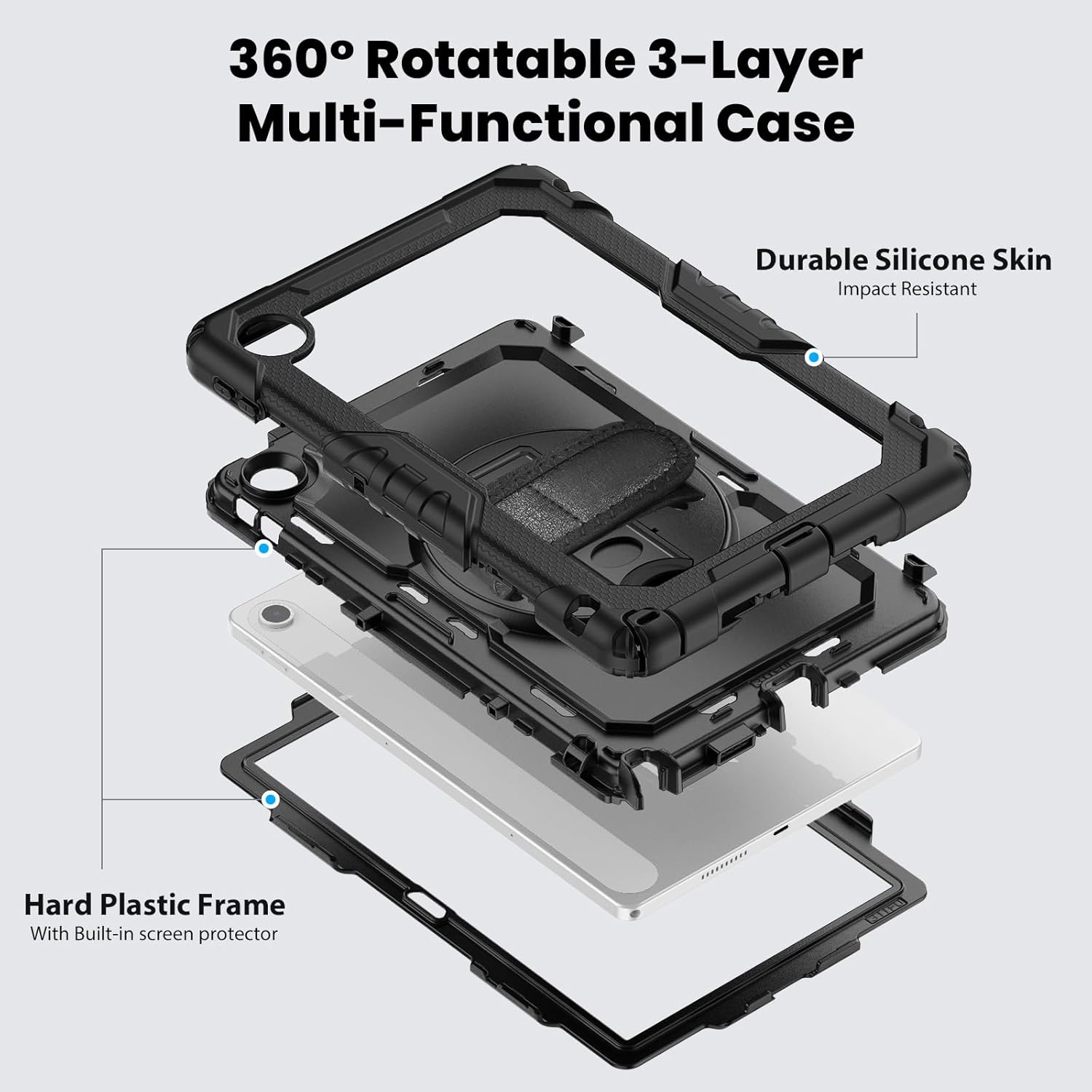 Gylint Case for Lenovo Tab 10.1 inch 2025 Tablet, Rugged Heavy Duty Shockproof Rotating Kickstand Protective Cover for Lenovo Tab 10.1 TB-311FU / Lenovo Tab K10 (2nd Gen) TB-311XU Black