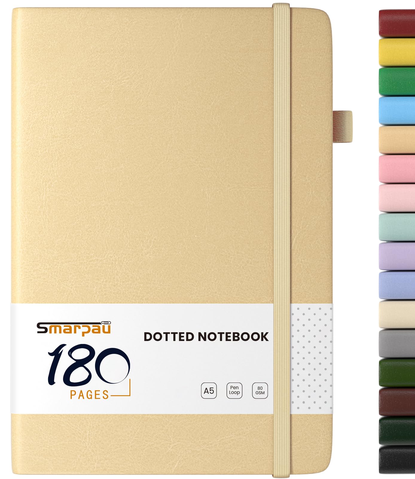 Smarpau Dotted Notebook A5, Hardback Bullet Grid Journal Notebook with 180 Pages, Leather Journal for Women Men Writing, No Bleed, Notepad for Office School Travel Supplies, Golden Yellow