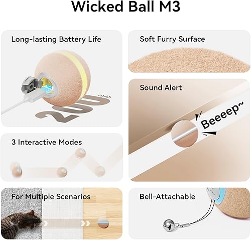 Miniatura 2 de Cheerble Juguete interactivo de bola para gatos, bola malvada M3, juguetes interactivos automáticos para gatos de interior con 3 modos, juguetes
