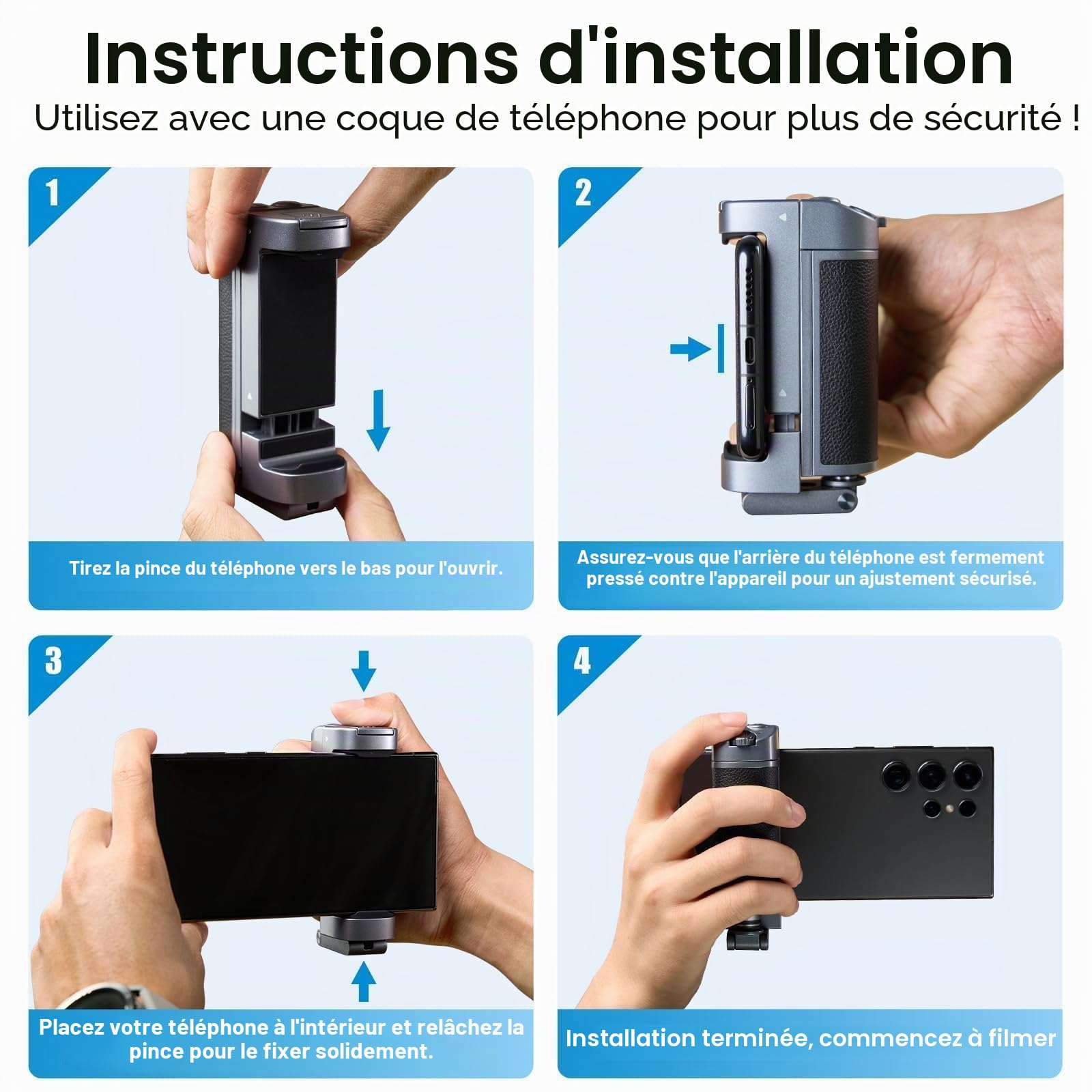 TELESIN° Smartphone Handle Grip, Poignée pour Smartphone avec Détachable Télécommande Bluetooth, Smartphone Handle Grip Perches Selfie, Poignée Smartphone Perches Selfie pour Android