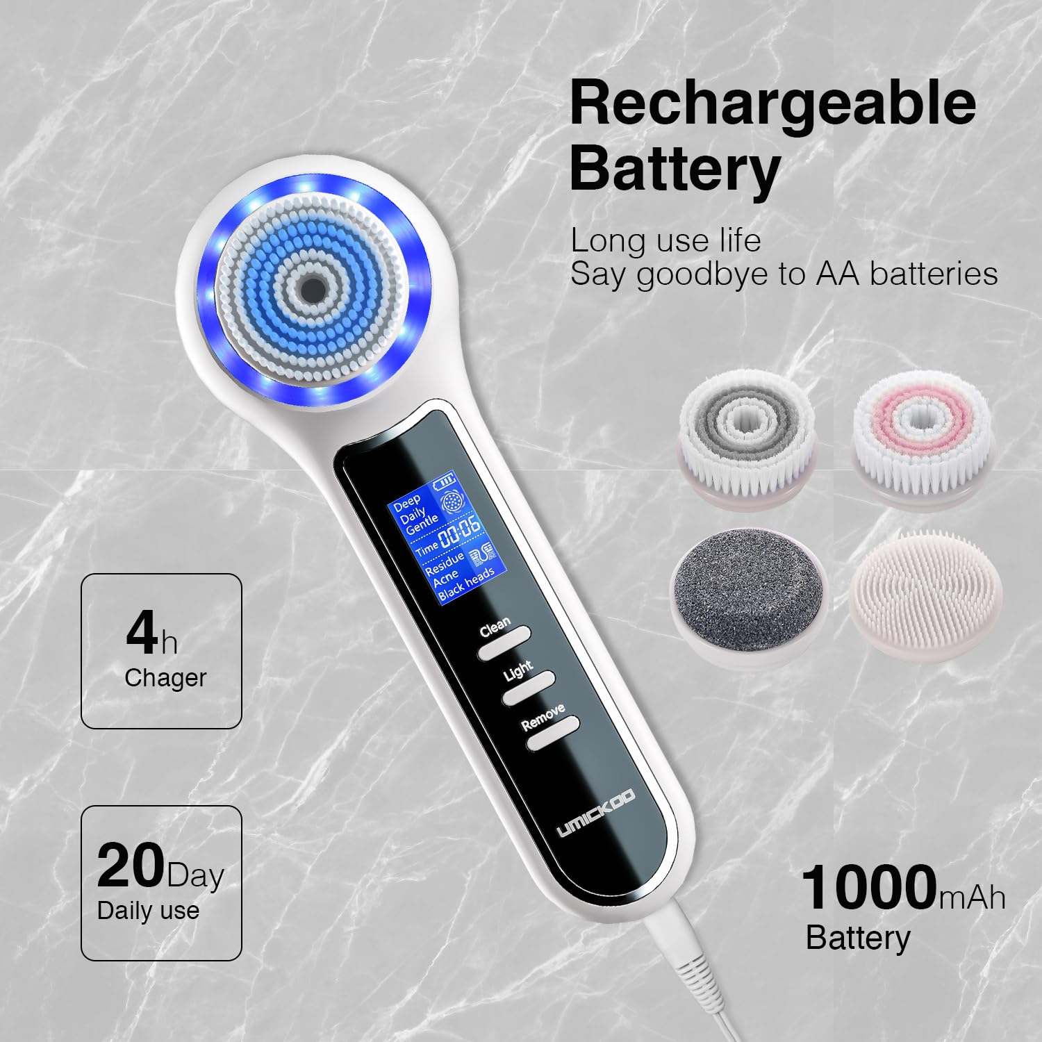 Face Scrubber Exfoliator with LCD Screen,Rechargeable Facial Cleansing Brush IPX7 Waterproof 3 in 1 Blackhead Remover Vacuum for Exfoliating,Massaging and Deep Pore Cleansing