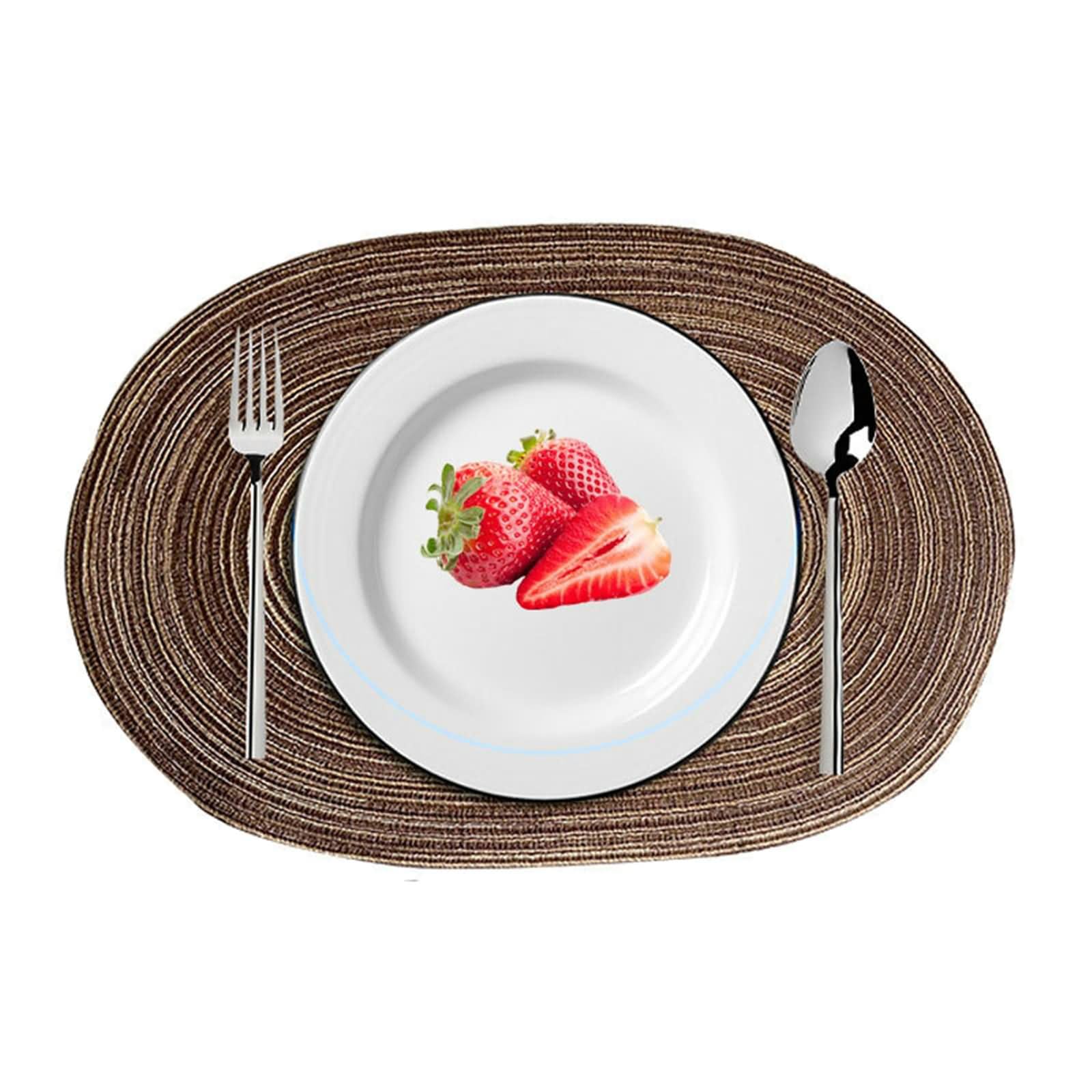Set di 6 Tovaglietta Antiscivolo Colazione, 50 x 35 CM Tovaglietta Antiscivolo Cucina Ovale Poliestere Cotone Caffè, Tinta Unita con Ovale