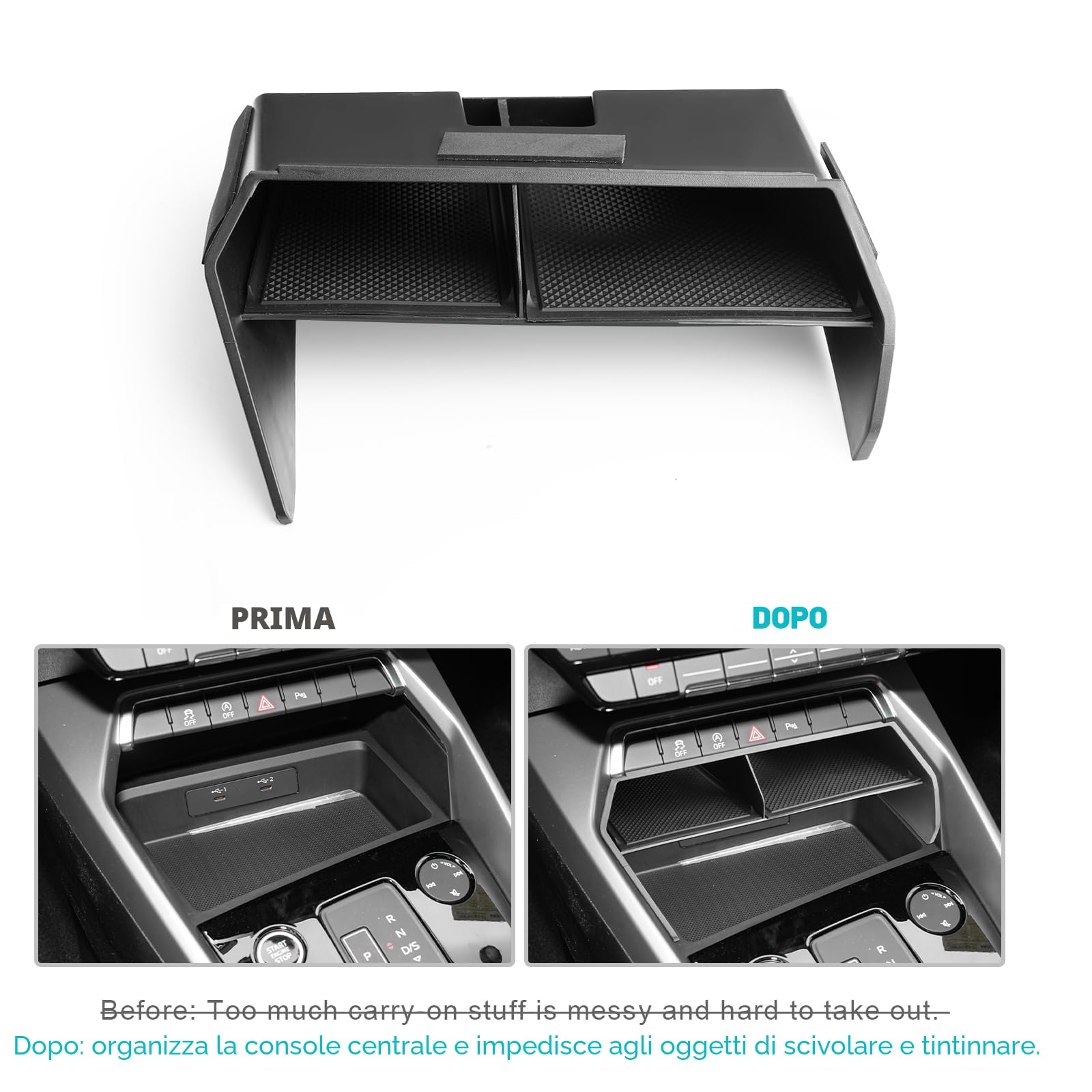 CDEFG Compatibile con Audi A3 8Y 2021 2022 2023 2024 Vano portaoggetti per Auto Copilota A3 8Y Bracciolo Centrale Scatola Portaoggetti, Contenitore Organizer Interni A3 2023 2024 Accessori