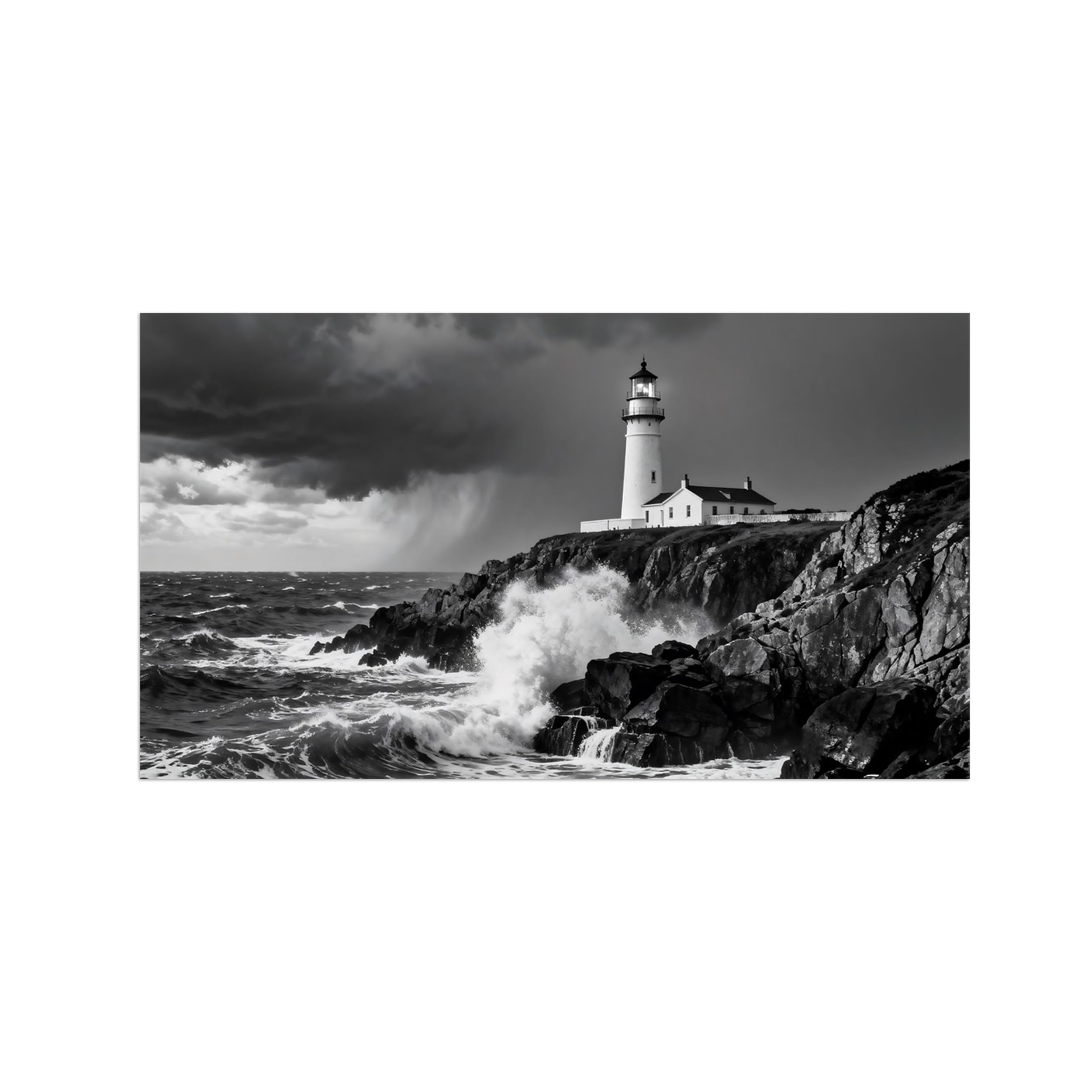Black White Landscape Wall Art. Sea Buildings. Picture 20x35cm Framed
