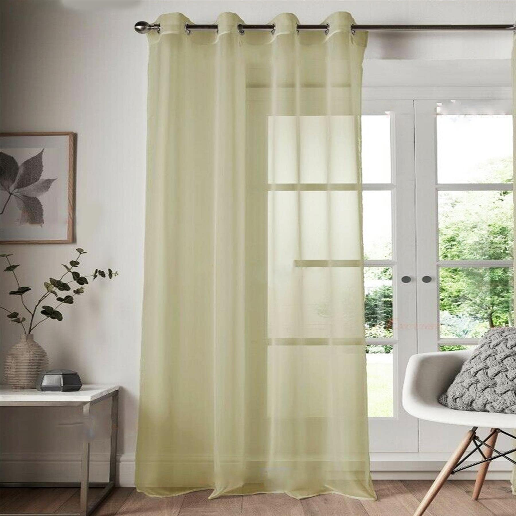 Roseley Eyelet Voile Curtain 1 Panel Mesh Light Living Room Patio Door Drape Nursery Sheer Organza Net Curtain Semi Transparent [Cream, W:58'' x D:108'']