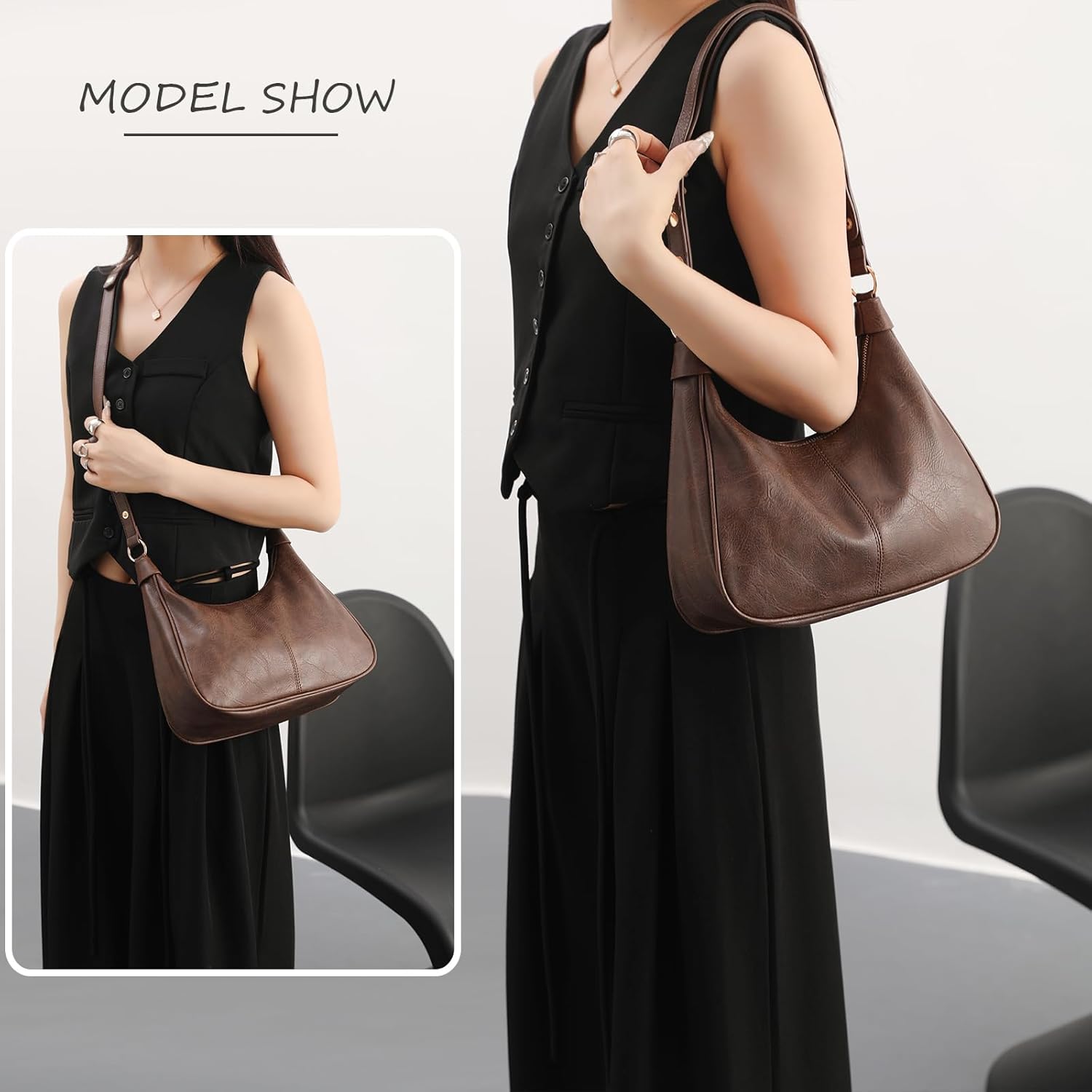 NIUEIMEE ZHOU Shoulder Bag for Women Ultra Soft Foldable Vegan Leather Crossbody Bags Tote Hobo HandBag Underarm Purses - Image 2