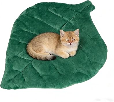 Self Warming Cat Bed 2620 Leaf Shaped Soft Flannel Cotton Pet Mat Blanket Dog Mat for Indoor Bed Couch Sofa Floors Cat and Dog Green