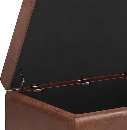 Miniatura 115 de SIMPLIHOME Shay - Otomana rectangular moderna de mediados de siglo de 48 pulgadas de ancho en piel sintética vegana envejecida, color marrón, Sillín