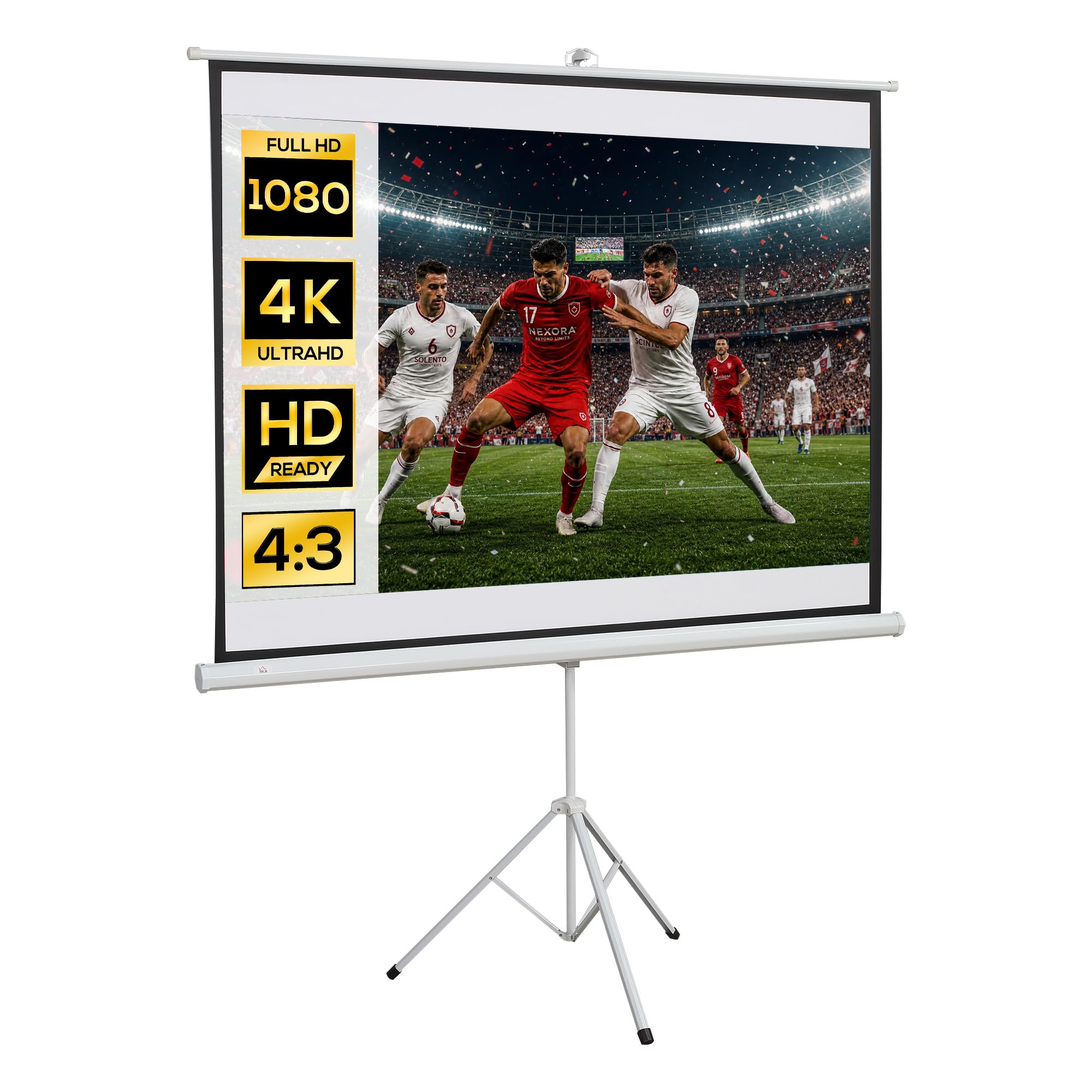 HOMCOM Pantalla de Proyector Manual con Soporte 84 Pulgadas Pantalla de Proyección Portátil Formato 4:3 para Interior y Exterior Eventos Deportivos Cine en Casa Patio 171x131 cm Blanco