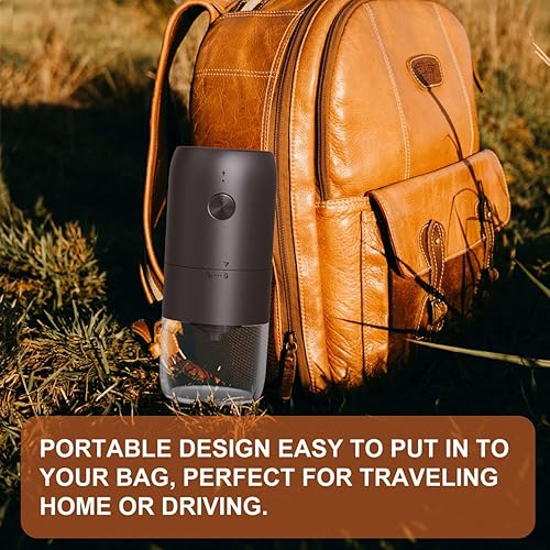 Miniatura 3 de Molinillo de café eléctrico con rebabas de cerámica de grosor ajustables, molinillo de granos de café eléctrico portátil de un solo toque con