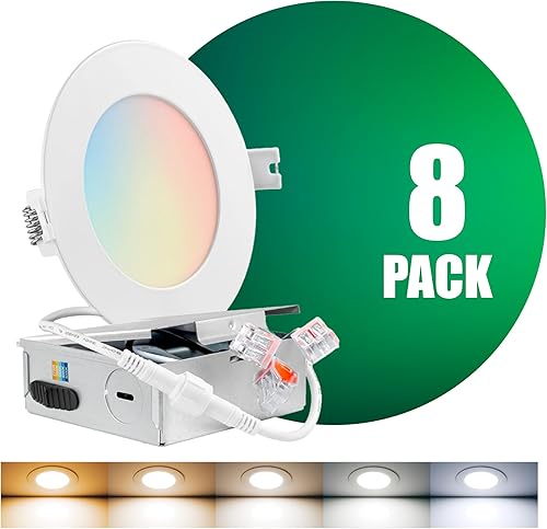 Qplus Iluminación empotrada de 4 pulgadas con caja de conexiones, ubicación húmeda, luces LED empotrables de 5 CCT regulables, 2700 K3000 K3500