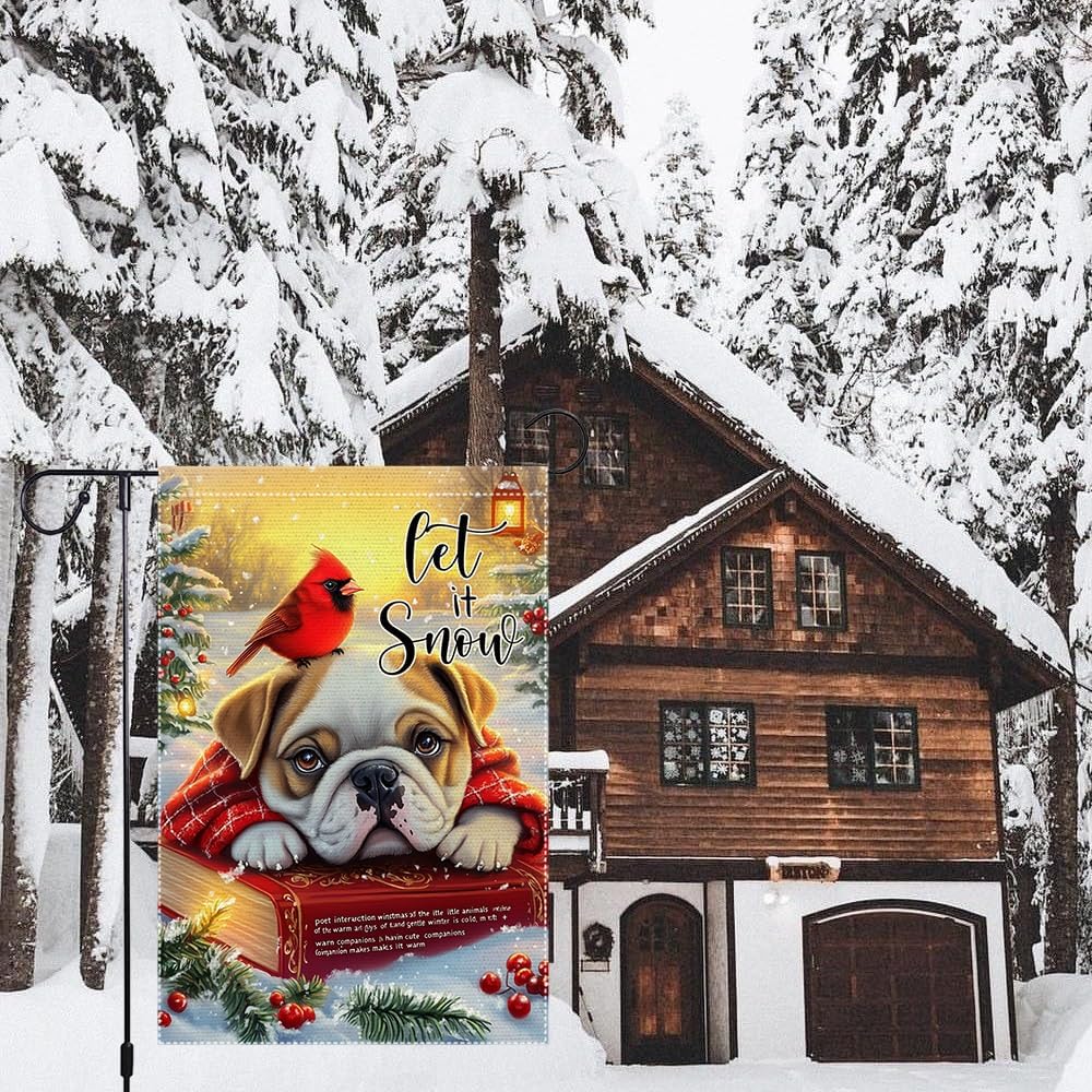 Winter Garden Flag 12x18 Inch Double Sided Burlap Small Outdoor Yard Decoration with Cute Bulldog and Cardinal Bird Let It Snow Design Christmas Holiday Welcome Sign - Image 5