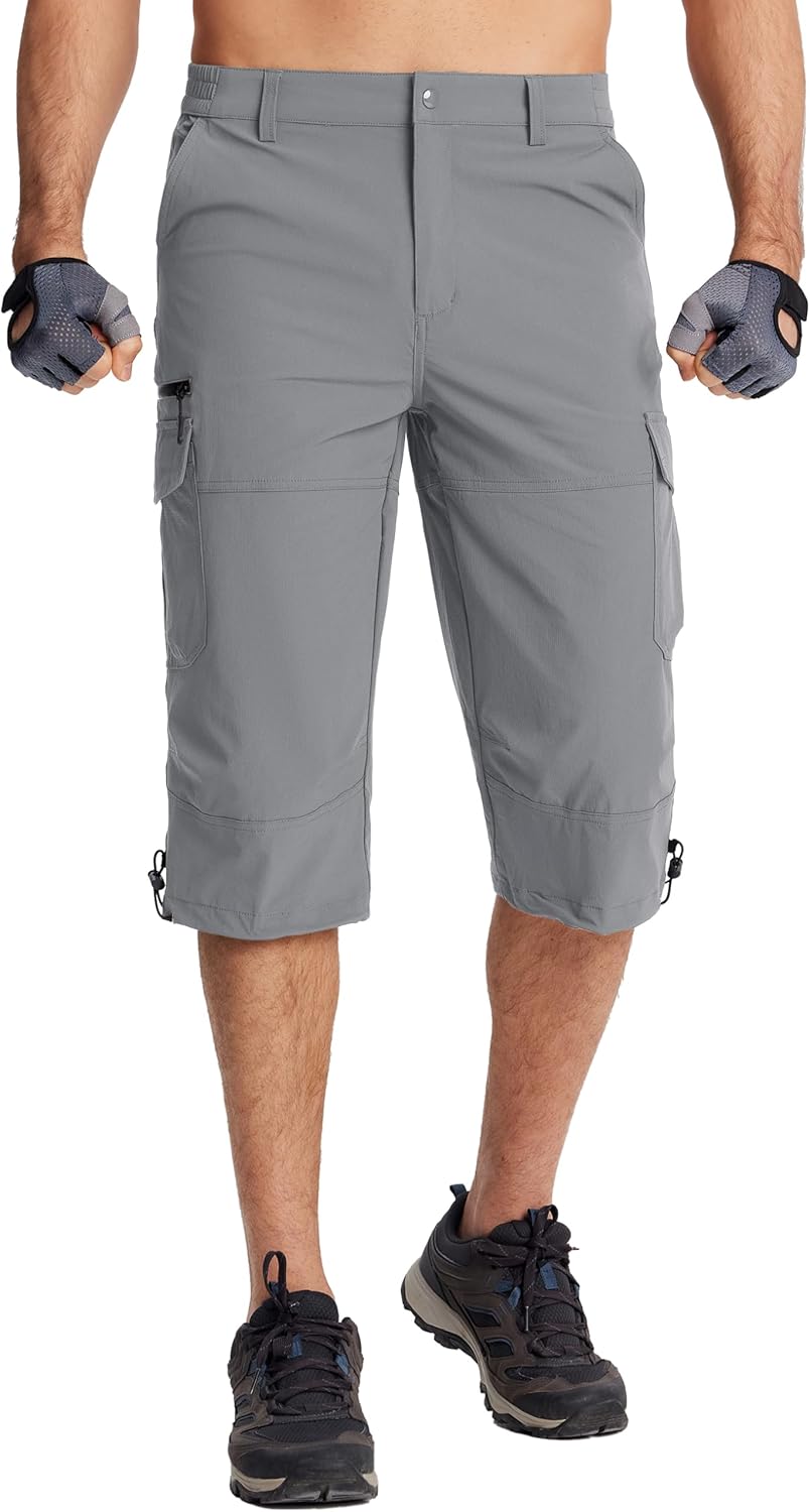 TACVASEN Men's Capri Pants Quick Dry Cargo Hiking Water Resistant Work Summer Long Shorts Below Knee - Image 2